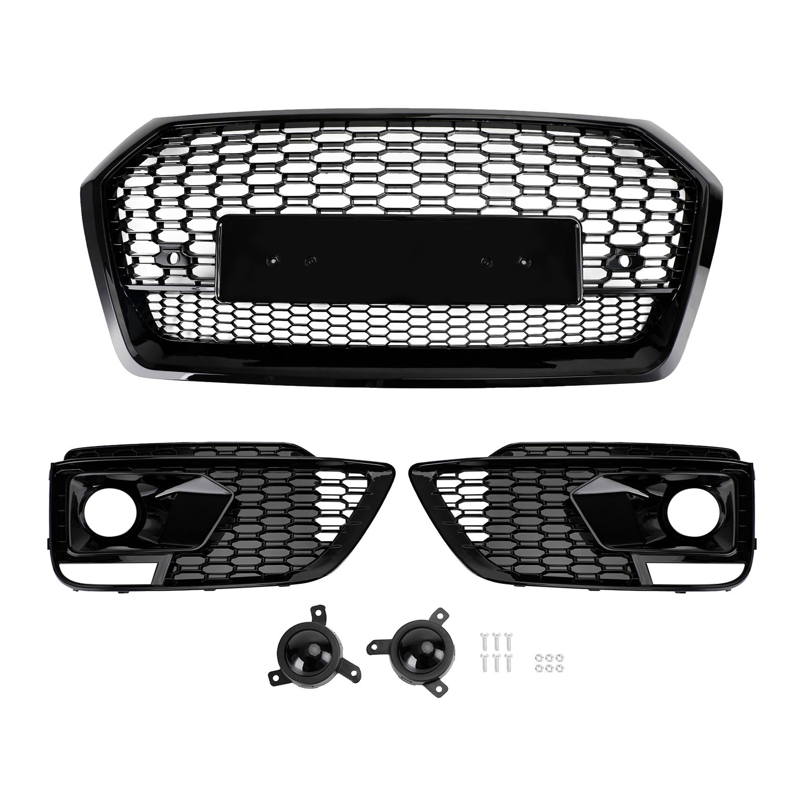 RSQ5 Front Honeycomb Mesh Grill + Fog Lamp Grille Fit Audi Q5 SQ5 2018-2020