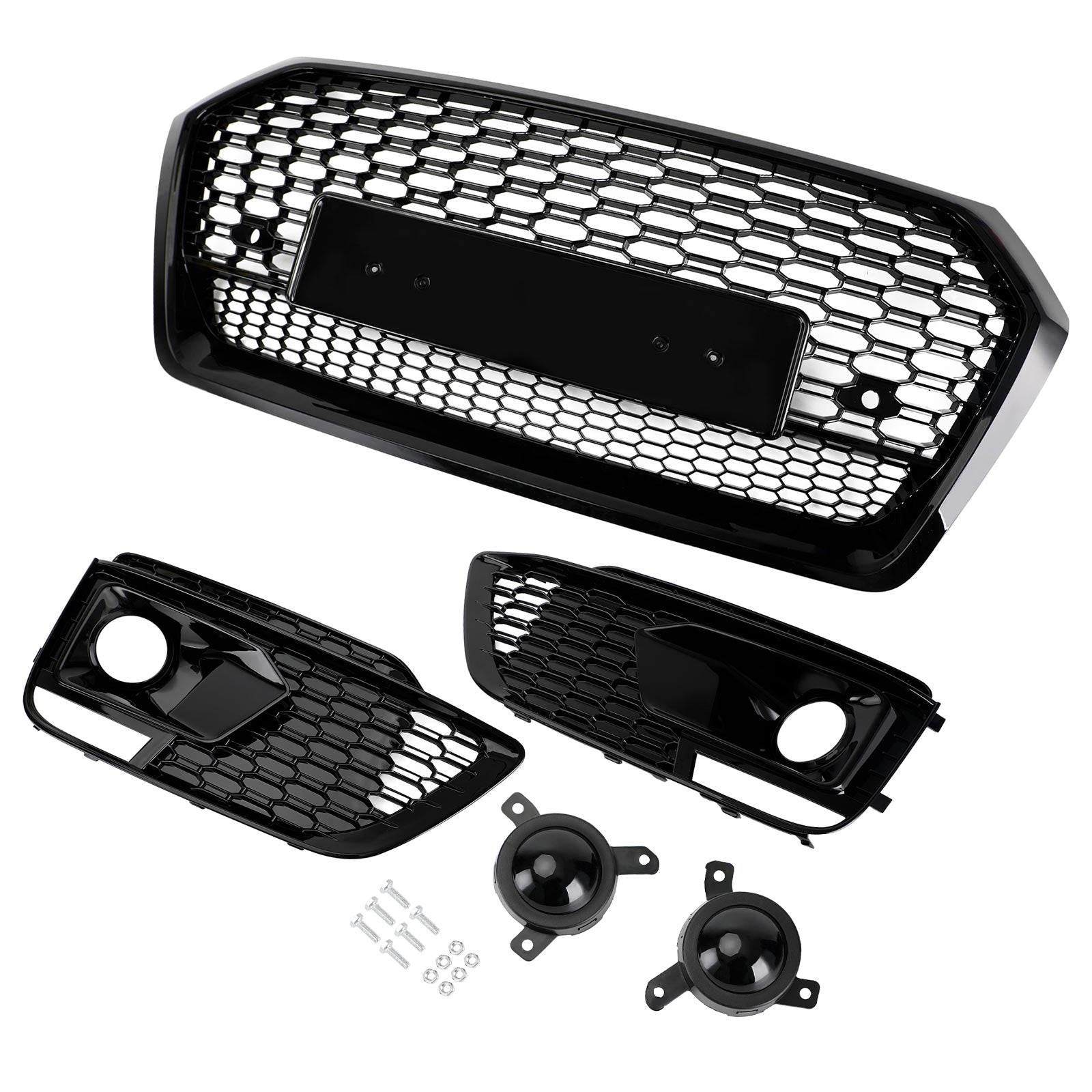 RSQ5 Front Honeycomb Mesh Grill + Fog Lamp Grille Fit Audi Q5 SQ5 2018-2020