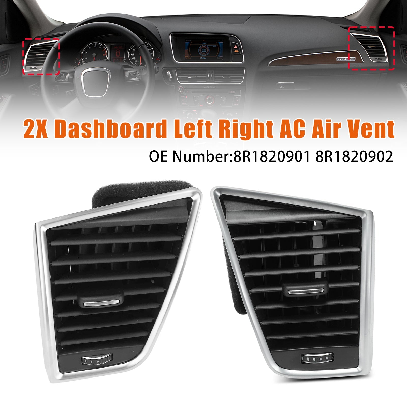 8R1820901 For Audi Q5 8RB 2.0 3.0 TDI quattro 2009-2017 Left + Right Dashboard Air Vent 2PCS