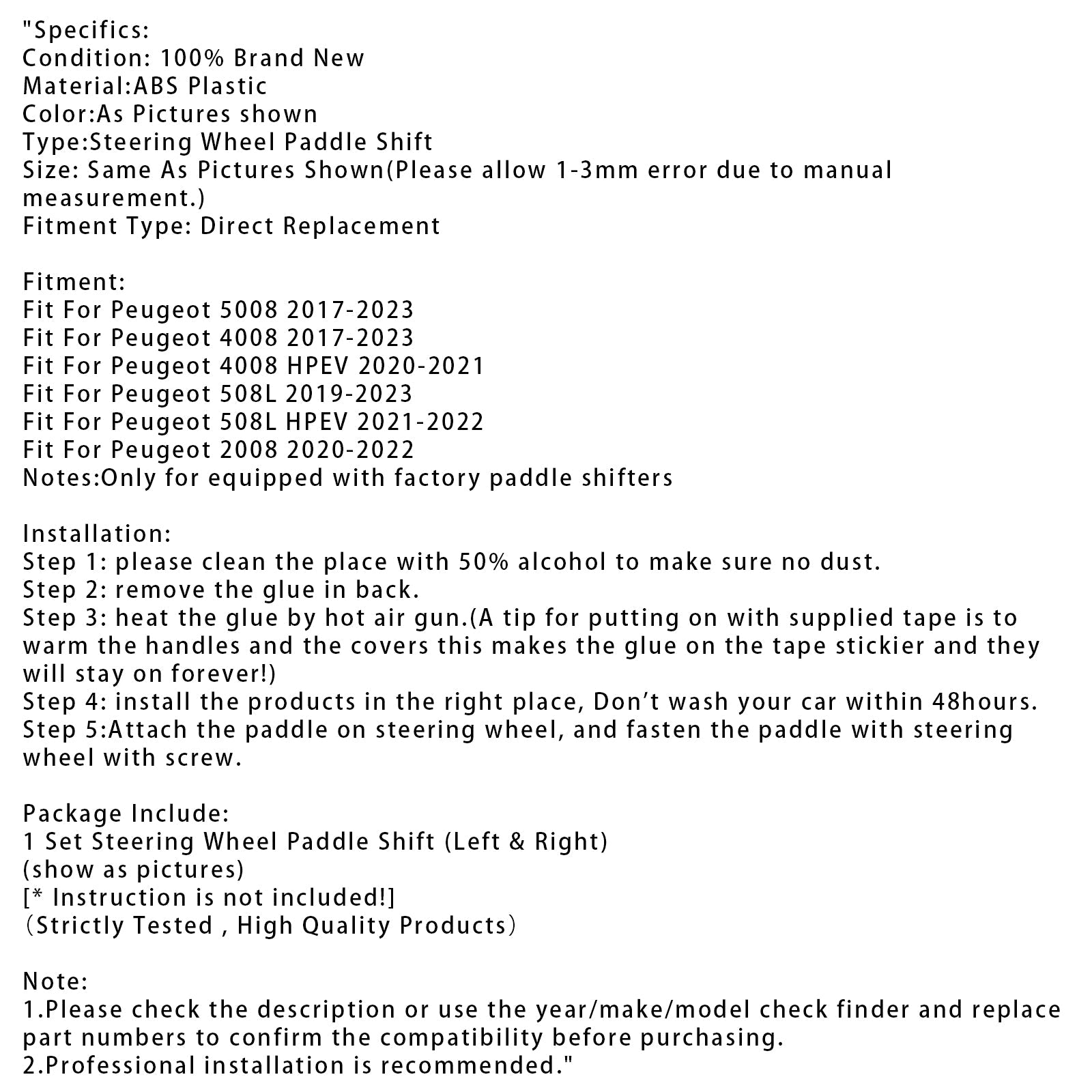 Steering Wheel Paddle Shifter Extension Fit For Peugeot 2017-2023