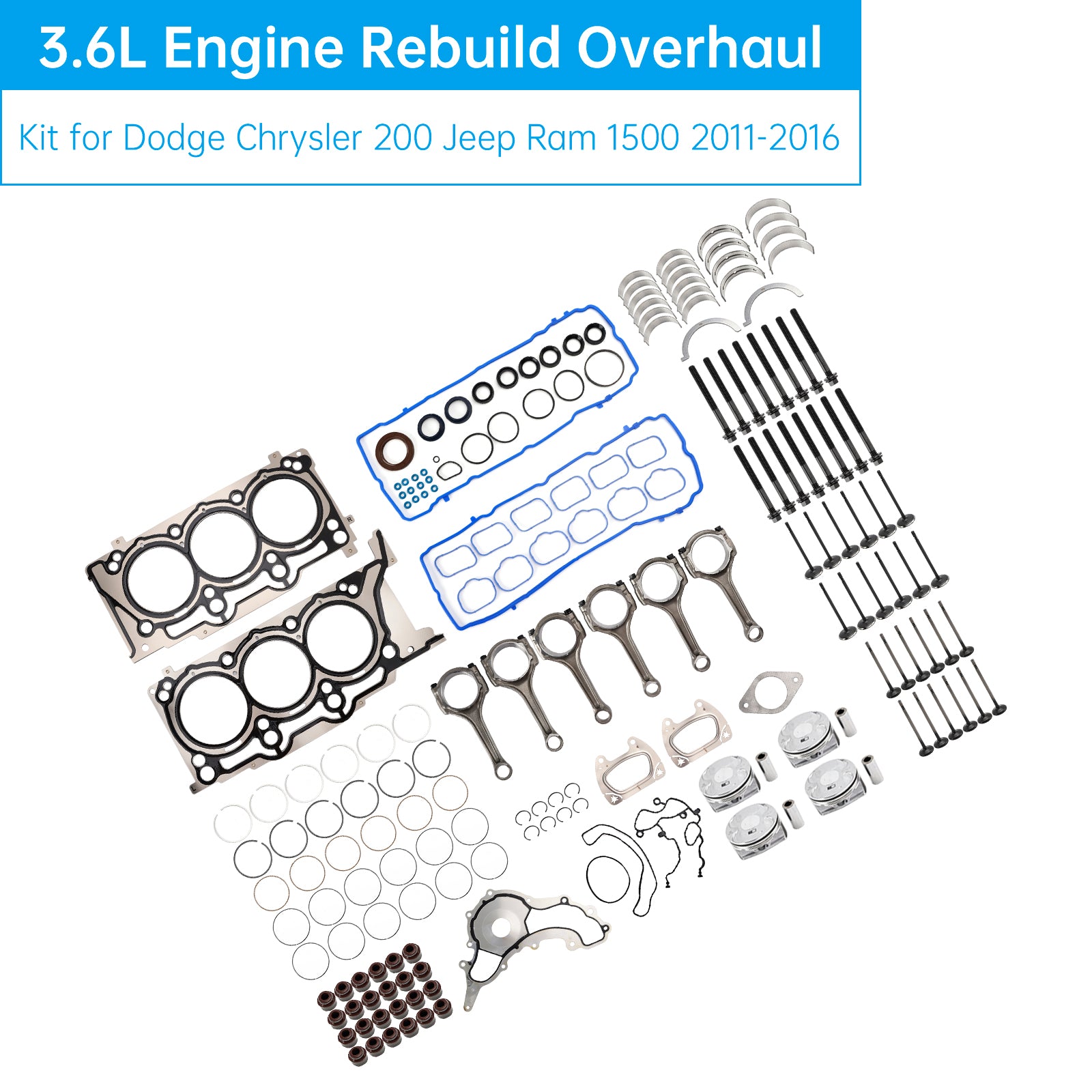 2011-2016 CHRYSLER TOWN & COUNTRY 3.6L 3604CC 220CID V6 FLEX DOHC 3.6L Engine Rebuild Overhaul Kit 5184088AF H1517CPA