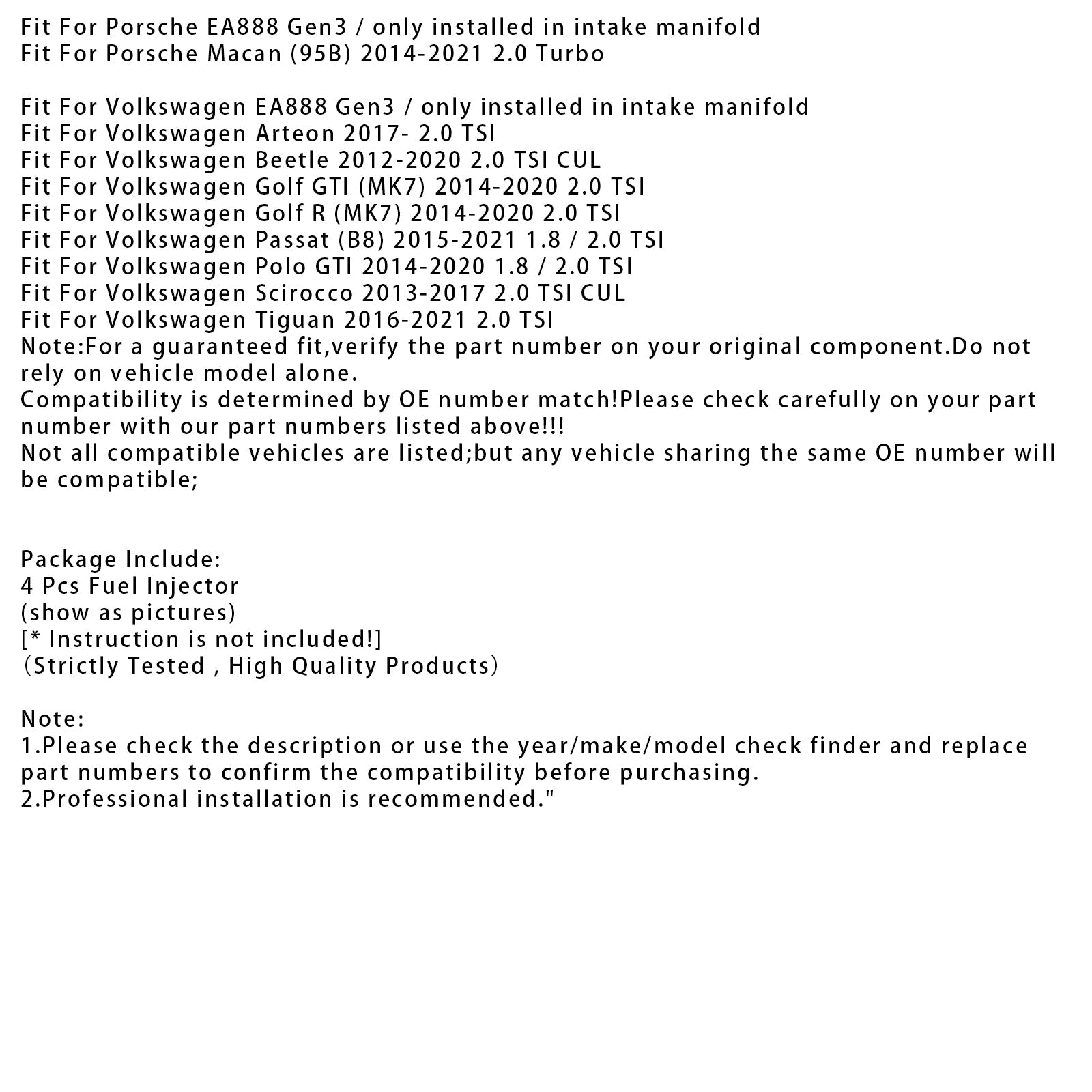 4Pcs Fuel Injector For VW Golf GTI R Audi A3 S3 2.0 CJX CHH 0280158360