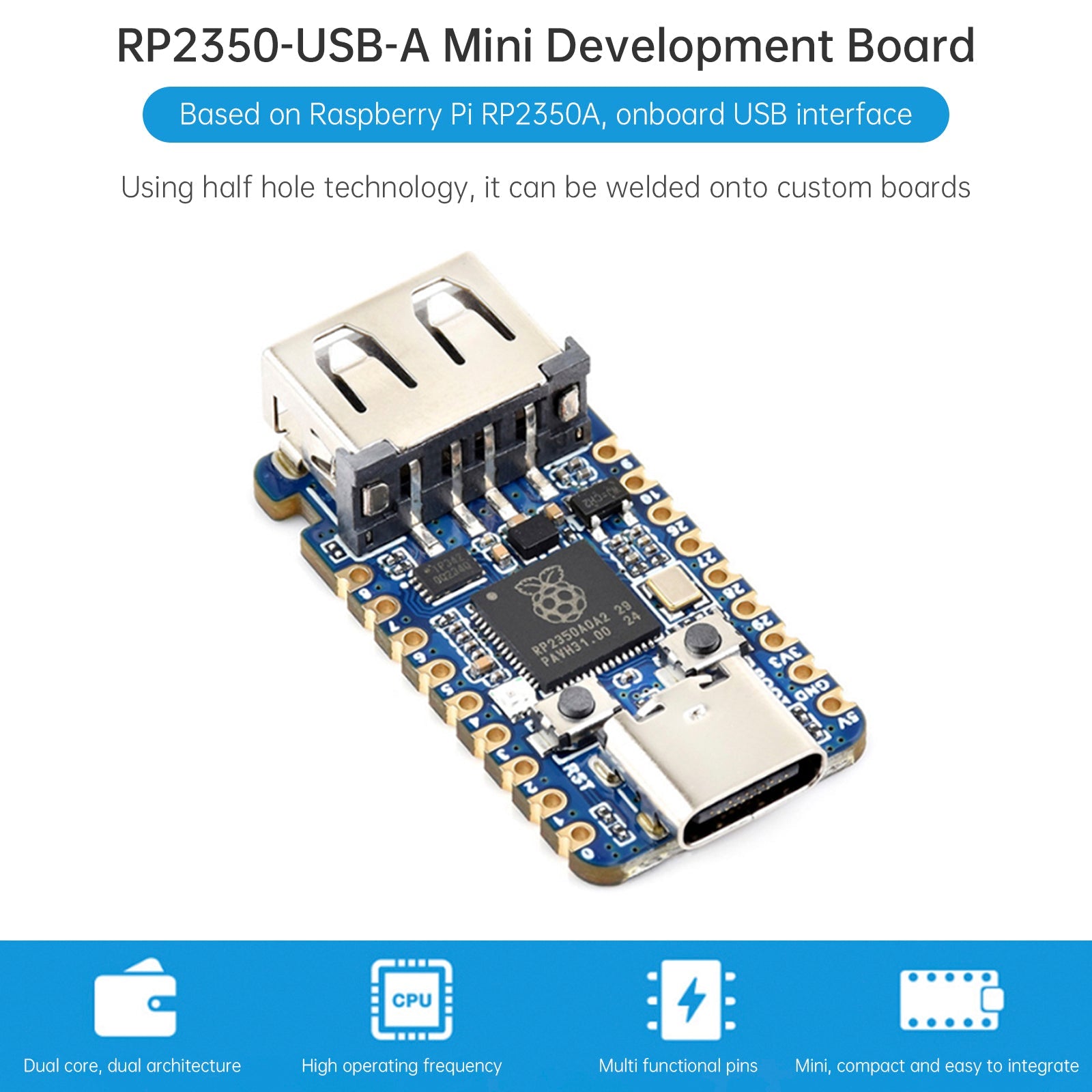 Raspberry Pi RP2350A USB Development Board Dual-Architecture Microcontroller