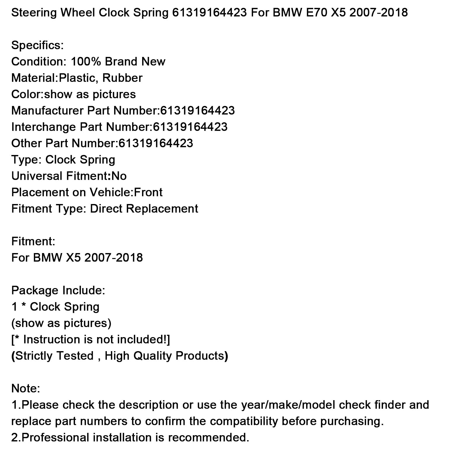 2007-2018 BMW E70 X5 Steering Wheel Clock Spring 61319164423