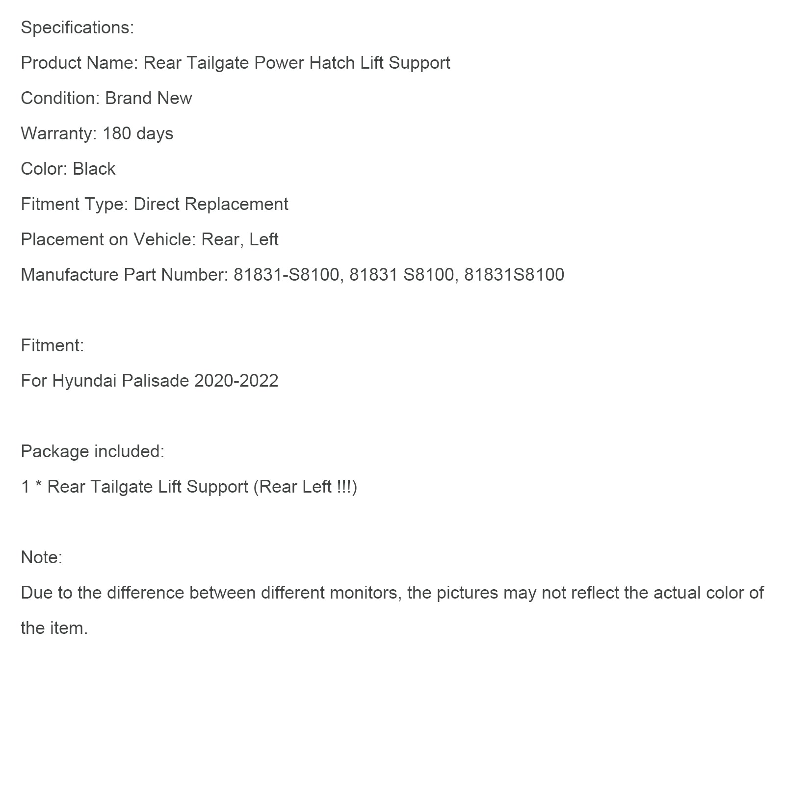 2020-2022 Hyundai Palisade Left Drive Unit Assy Power Tail Gate 81831-S8100