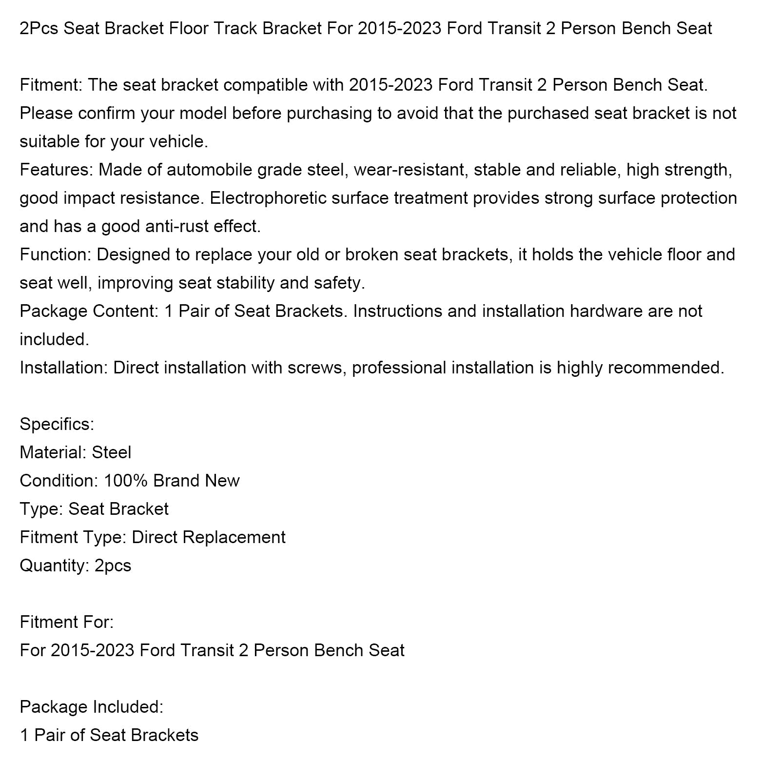 2015-2023 Ford Transit 2 Person Bench Seat 2Pcs Seat Bracket Floor Track Bracket