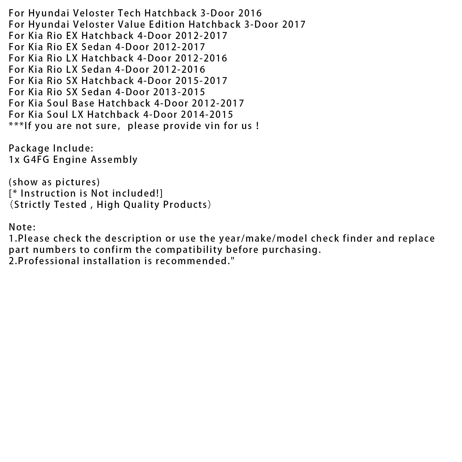 Brand New G4FG Engine Assembly 1.6L For Hyundai Solaris Elantra Kia Soul Seltos