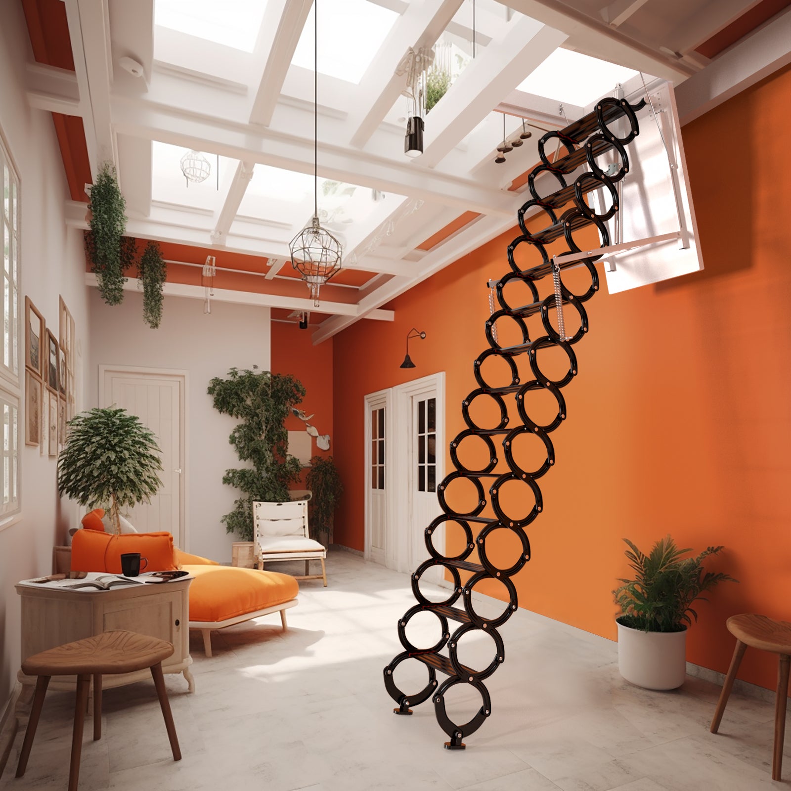 13 Steps Electirc Acctic Ladder Aluminum Folding 11.8FT Remote For Loft Home