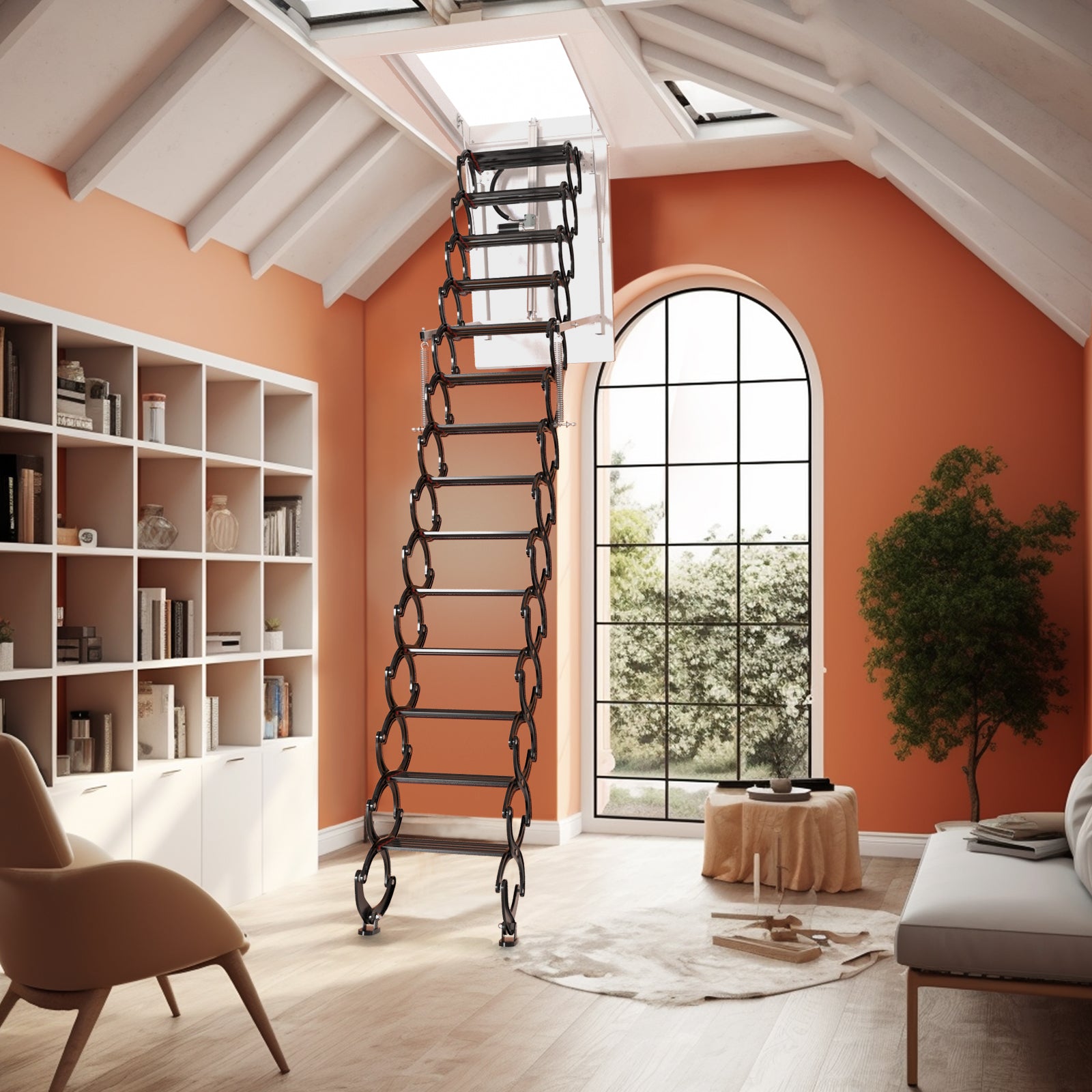13 Steps Electirc Acctic Ladder Aluminum Folding 11.8FT Remote For Loft Home