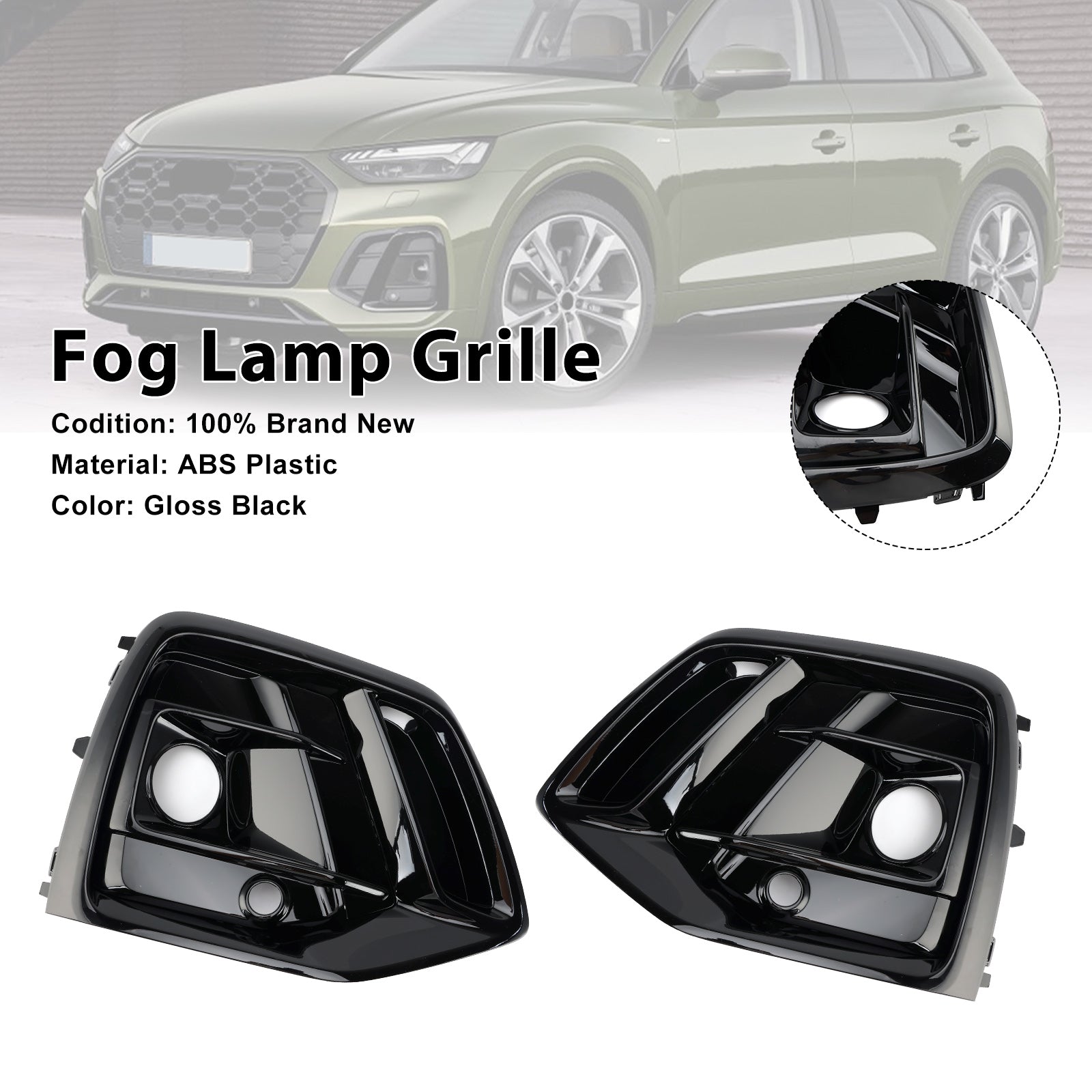 2021-2025 Audi Q5 SQ5 S-Line Black Front Fog Lamp Grille Grill Cover