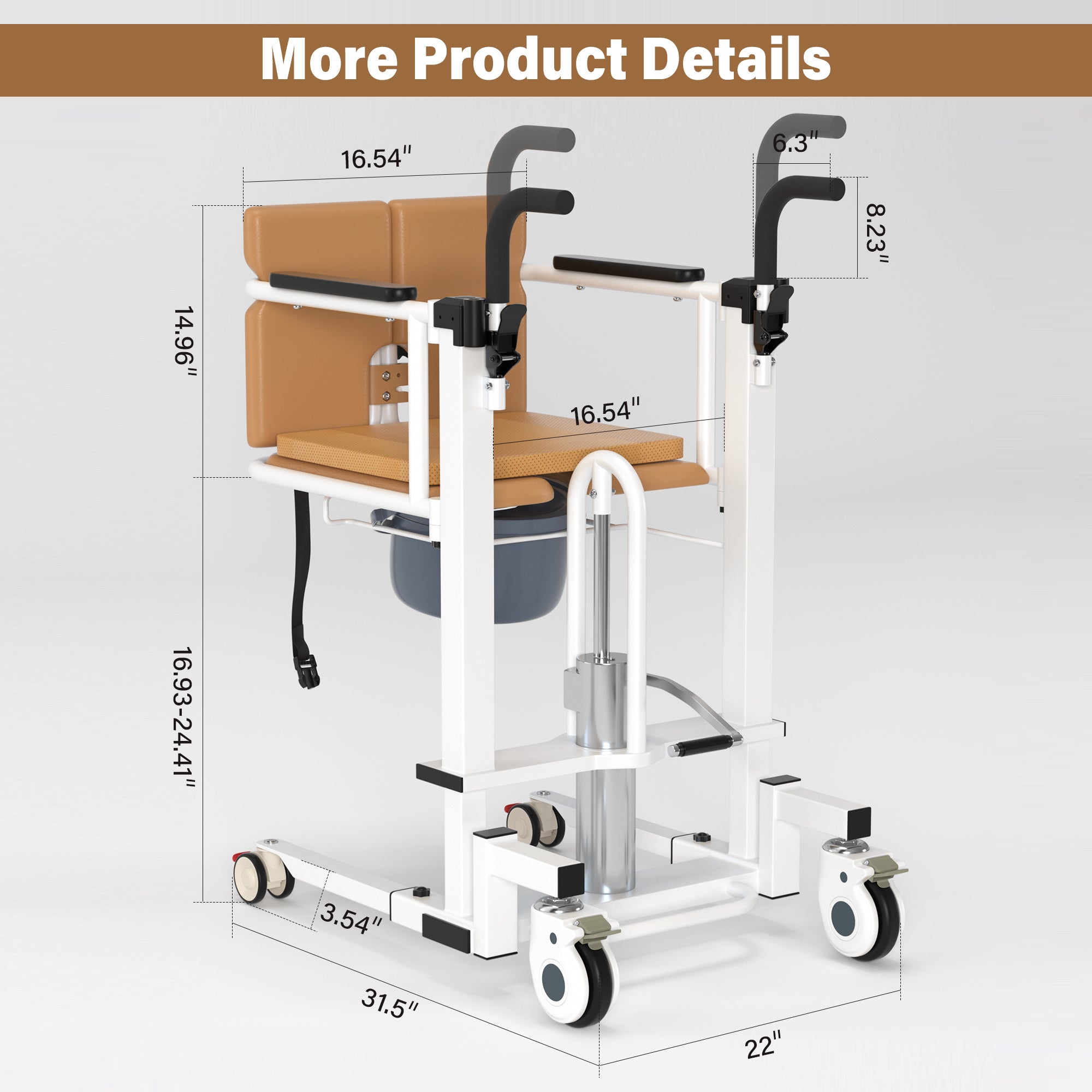 Hydraulic Patient Transfer Lift Wheelchair w/180° Split Seat And Table