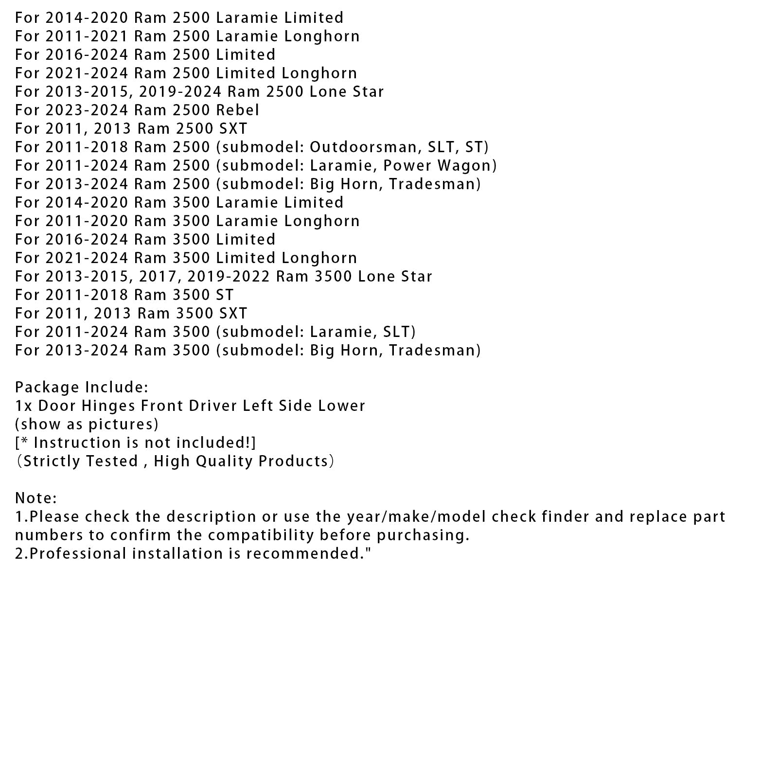 Door Hinge Front Driver Left Side Lower For Dodge Ram Truck Hand 2500 3500 1500