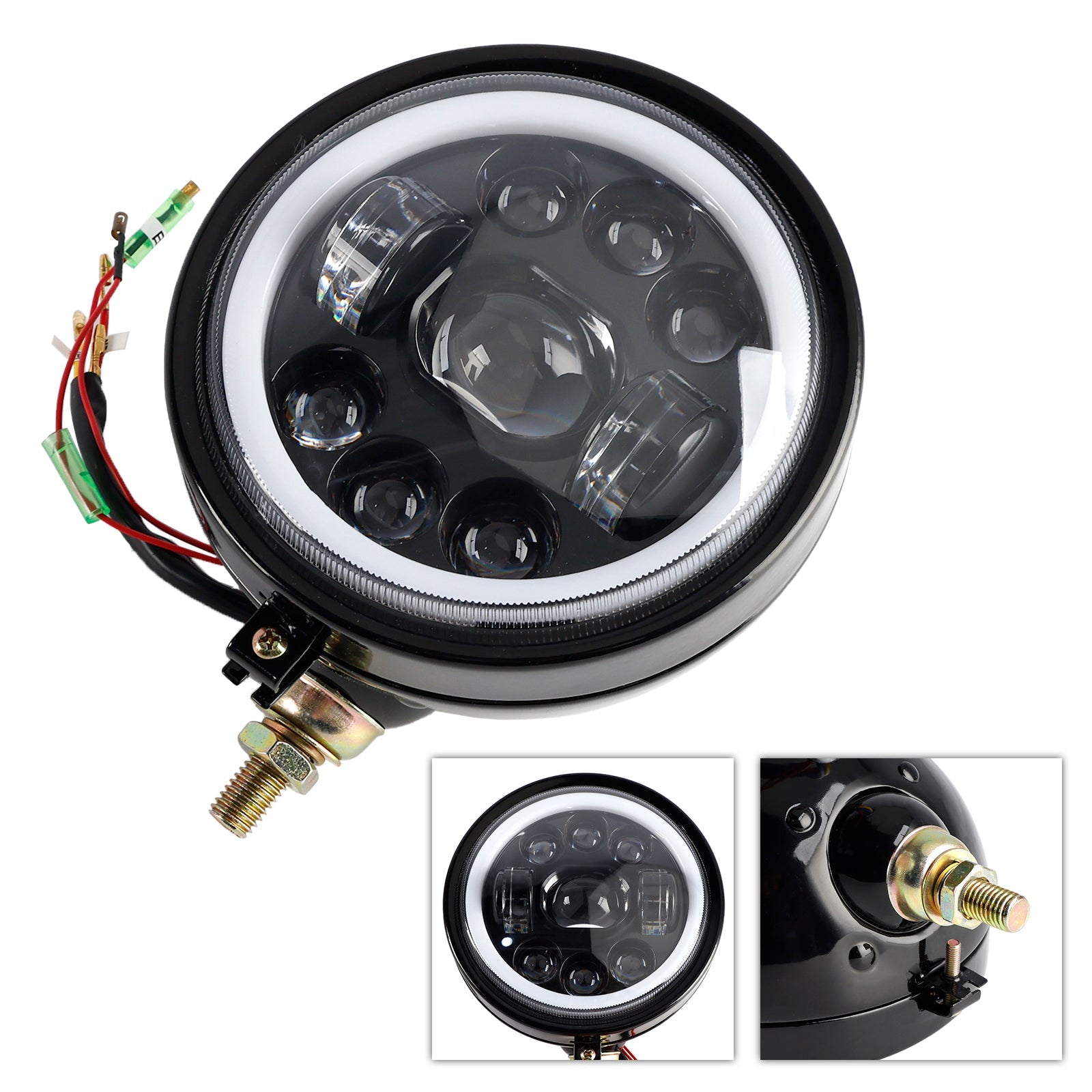 9-Bulbs Beam Headlight Fog Lamp Custom 5.75" Black For Racer Bobber Chopper
