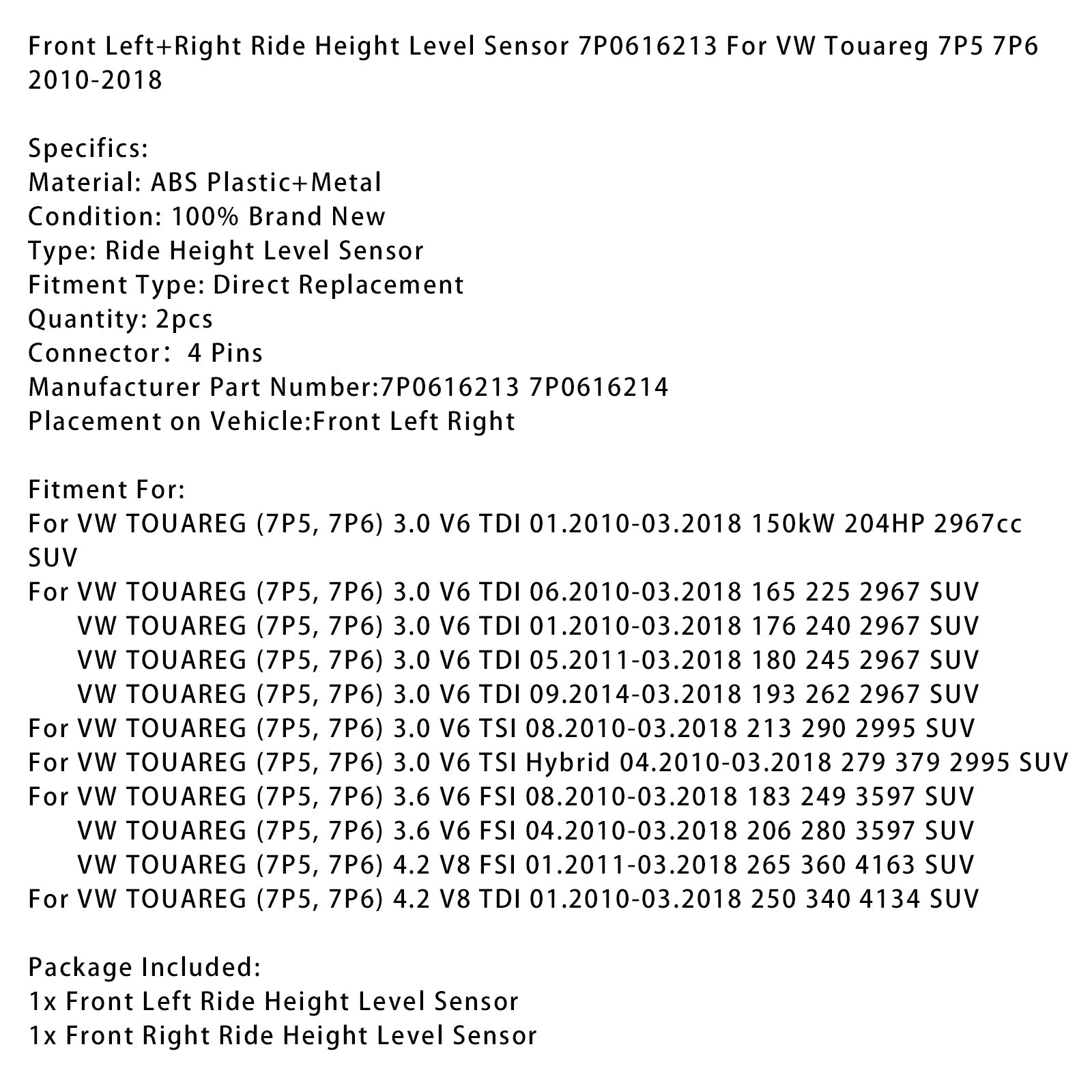 Front Left+Right Height Level Sensor 7P0616213 For VW Touareg 7P5 7P6 2010-2018