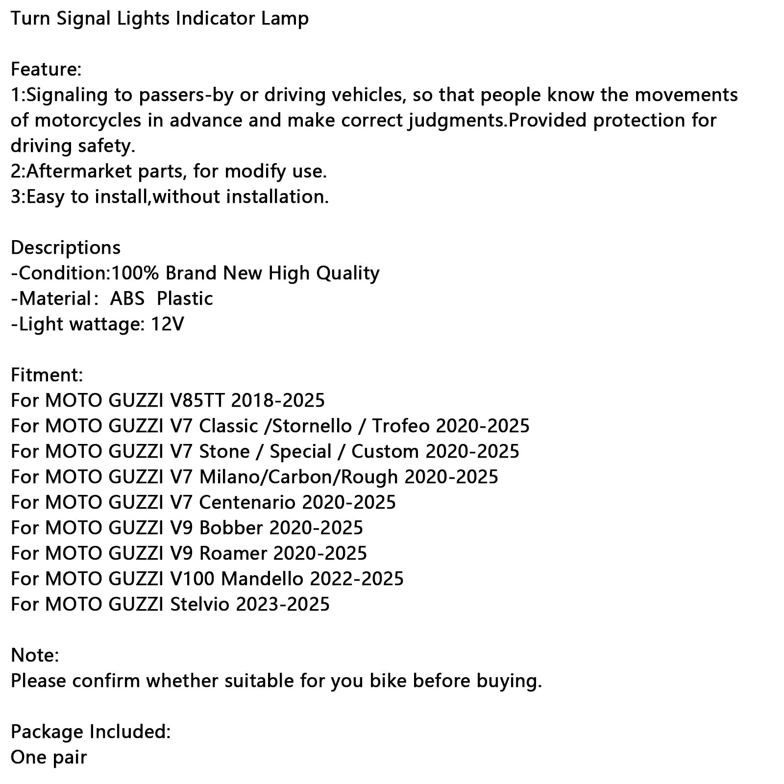 Turn Signal Lights Indicator Lamp For MOTO GUZZI V7 V9 V100 V85TT Stelvio