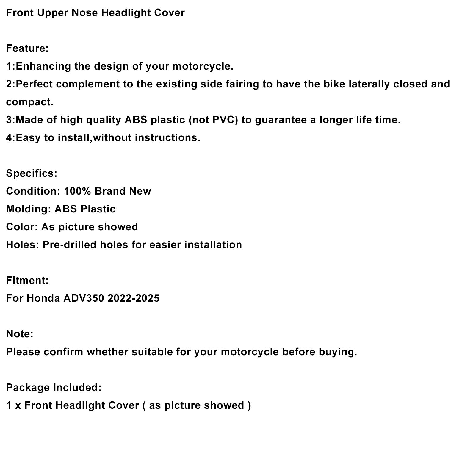 2022-2025 Honda ADV350 Front Nose Headlight Panel Cover Fairing