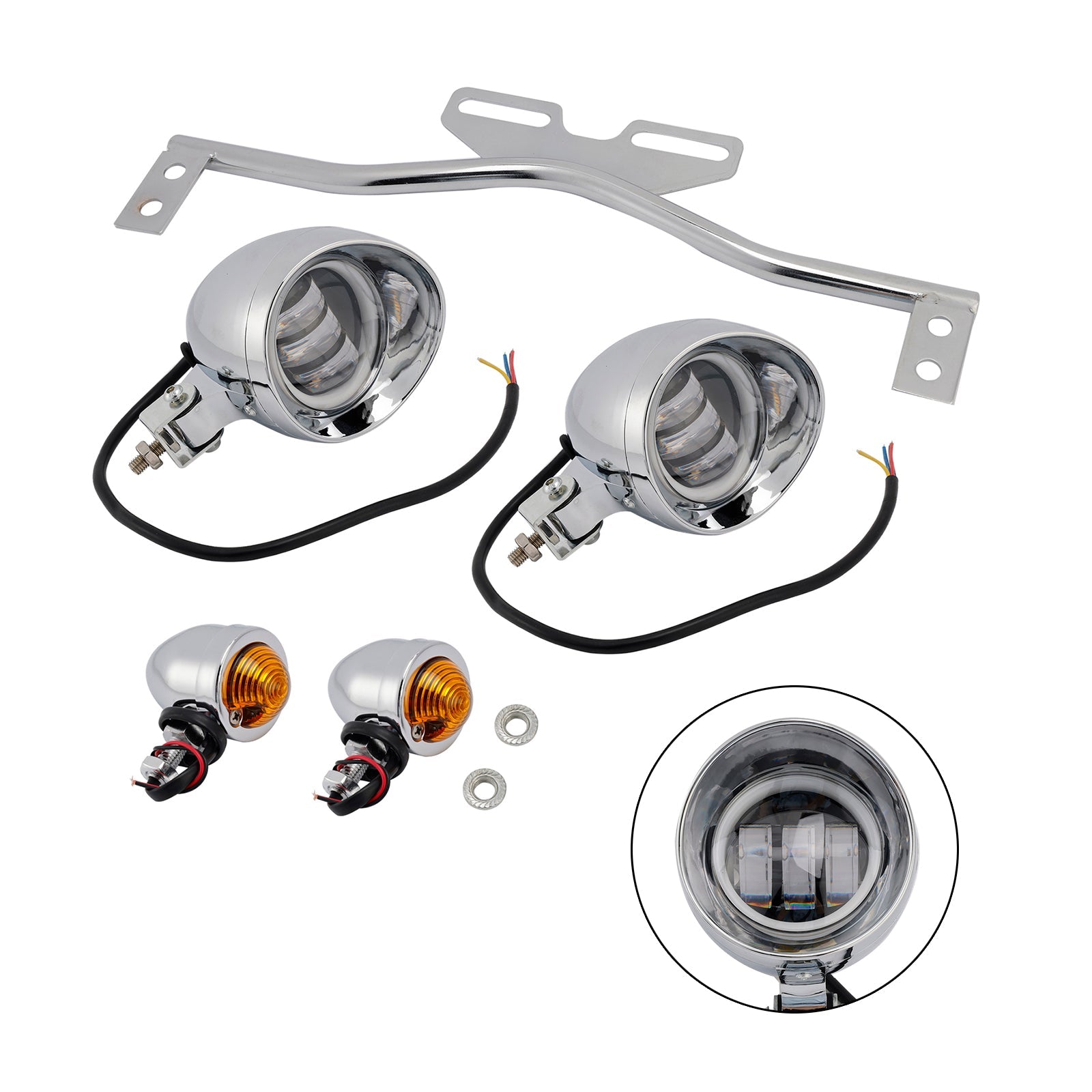 Motorcycle Beam Headlight Fog Lamp Custom Chrome #D21 For Racer Bobber Chopper