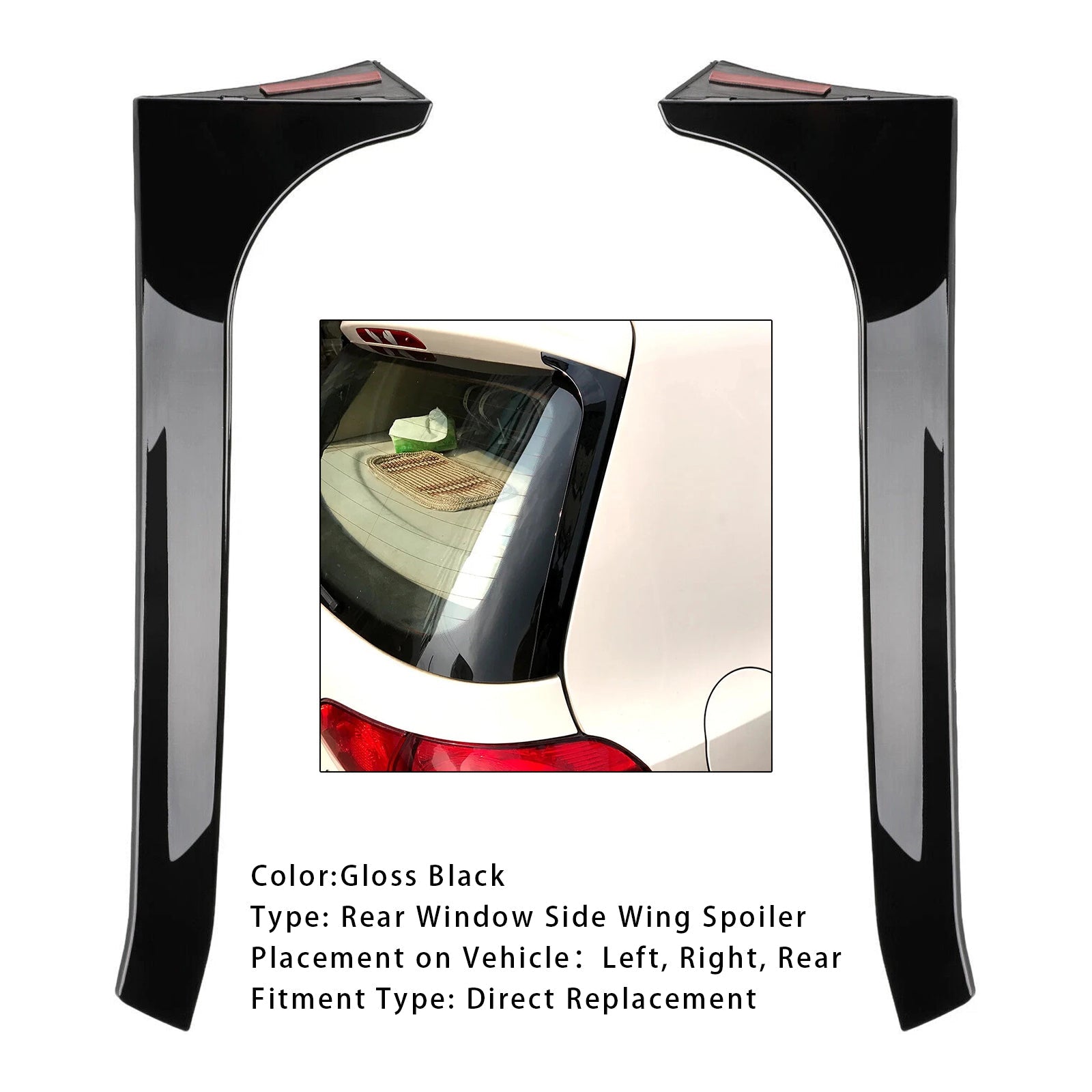 2008-2013 VW Golf MK6 GTI Gloss Black Pair Rear Window Side Wing Spoiler