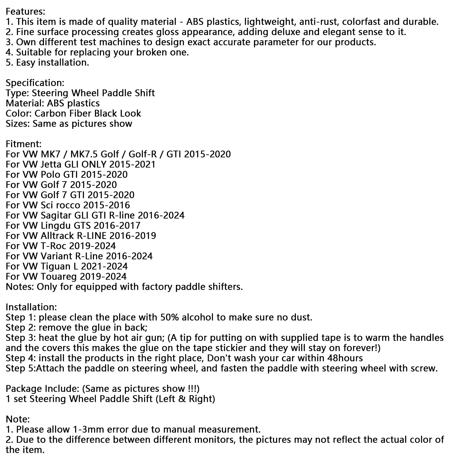 Carbon Look Steering Wheel Paddle Shifter Extension Covers Fit VW MK7 Golf