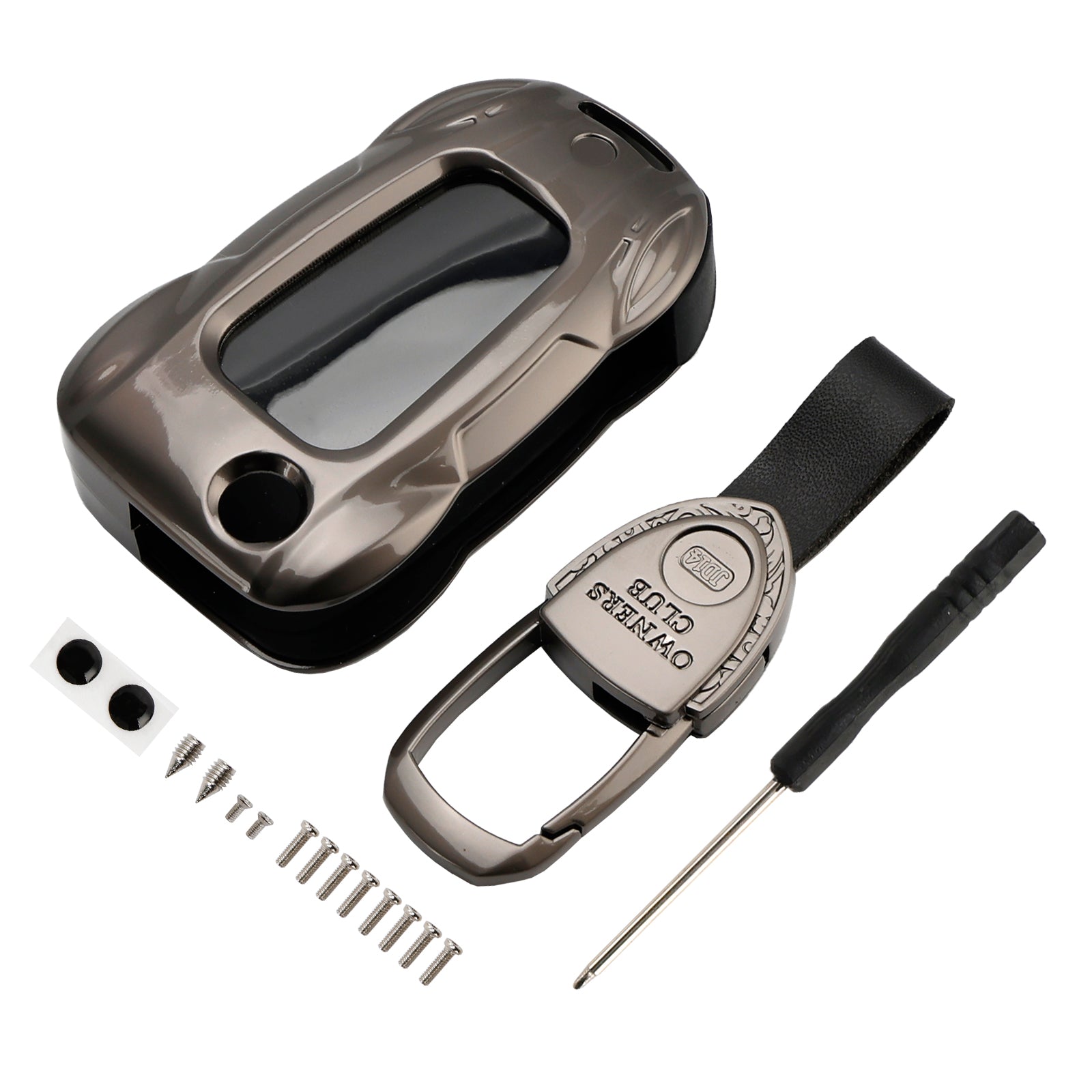 VW Polo Skoda Leather Alloy Zinc Car Key Gray Case Cover