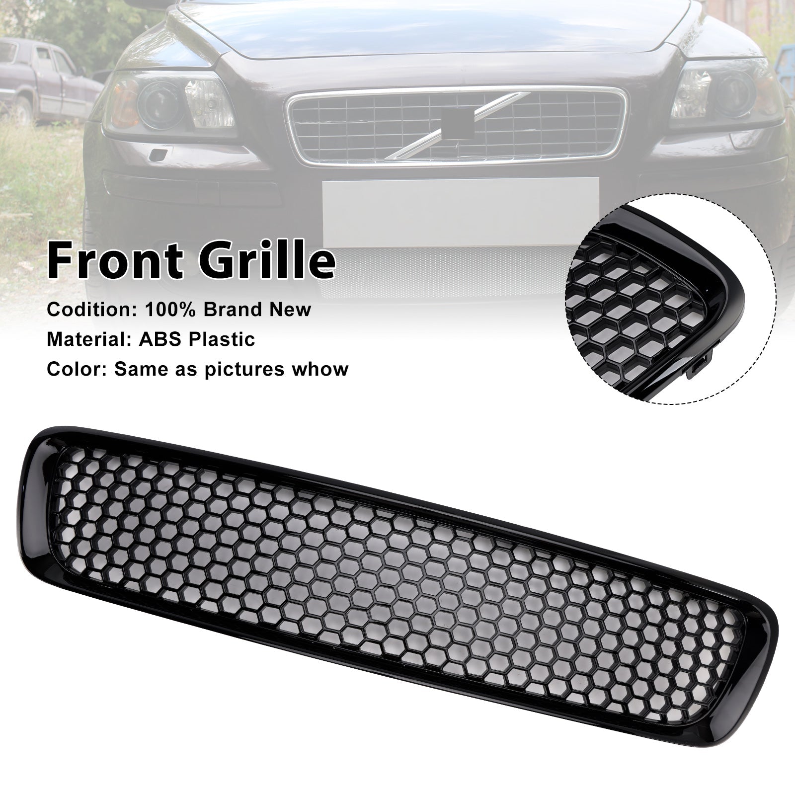 2004-2007 Volvo S40 V50 Gloss Black Front Bumper Honeycomb Grille Grill