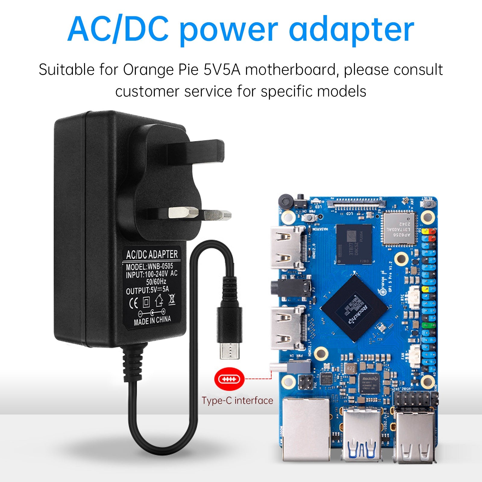 Orange Pi 5Pro Power Adapter Type-C 5V5A Power Supply OrangePi 5MAX/CM5 US Plug