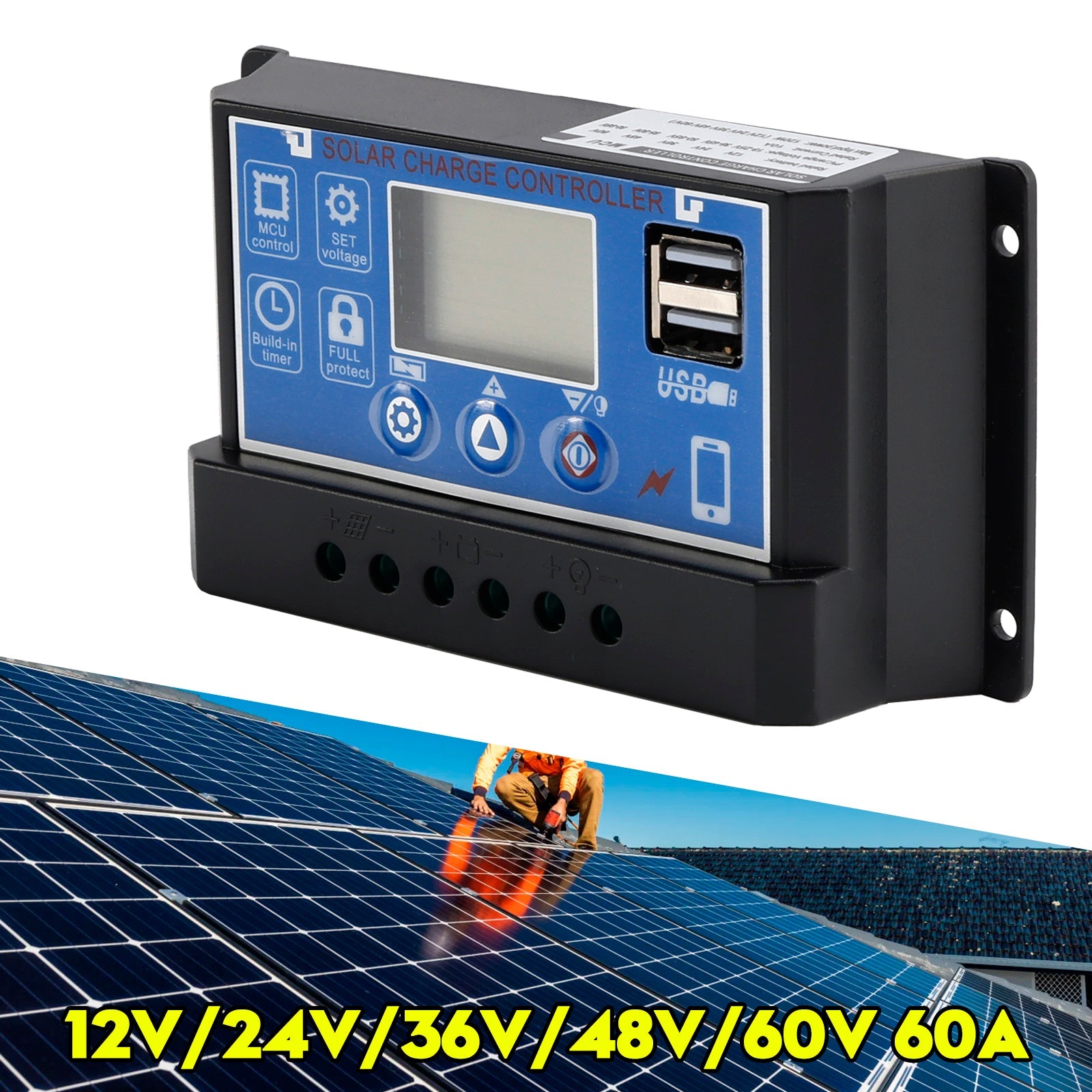 12V-60V PWM Solar Controller Display Current Solar Street Light Control 0V Start