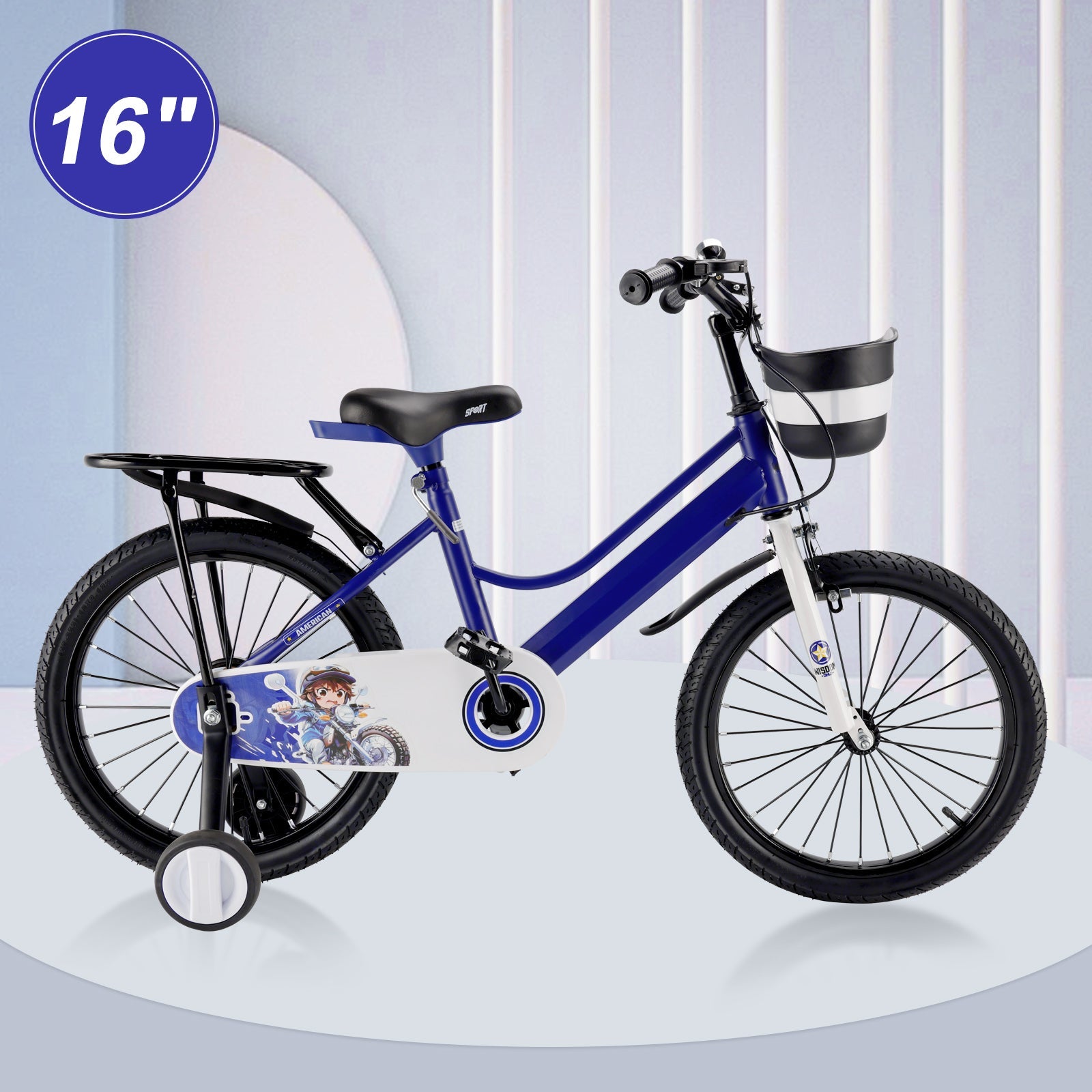 16"/18" Kids Bike for Boys and Girls with auxiliary wheels & Rack & Basket