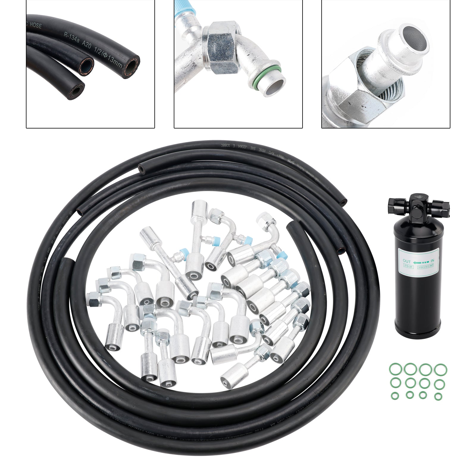 26PCS Air Conditioning Hose and Fitting Kit Includes 6.5 ft #6#8#10 AC Hoses