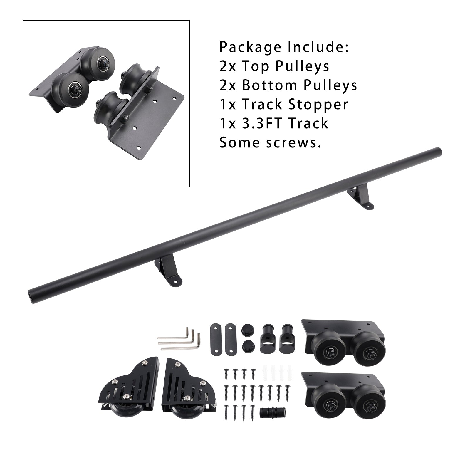 Rolling Library Sliding Ladder Hardware Kit with Brake 3.3FT Round Tube