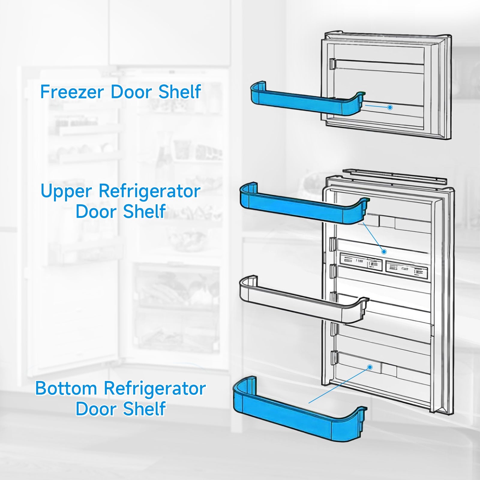 Replacement Refrigerator Door Shelf Kit for Dometic Refrigerator Freezer/Upper/Bottom Door Shelf 29325760166