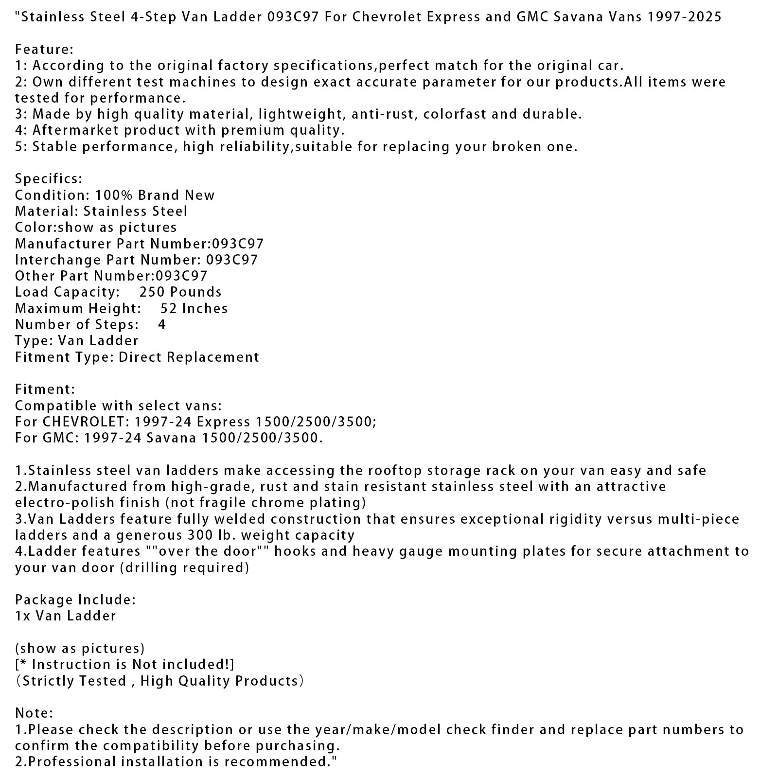 1997-2024 CHEVROLET Express 1500/2500/3500 5-Step Van Ladder 093PML