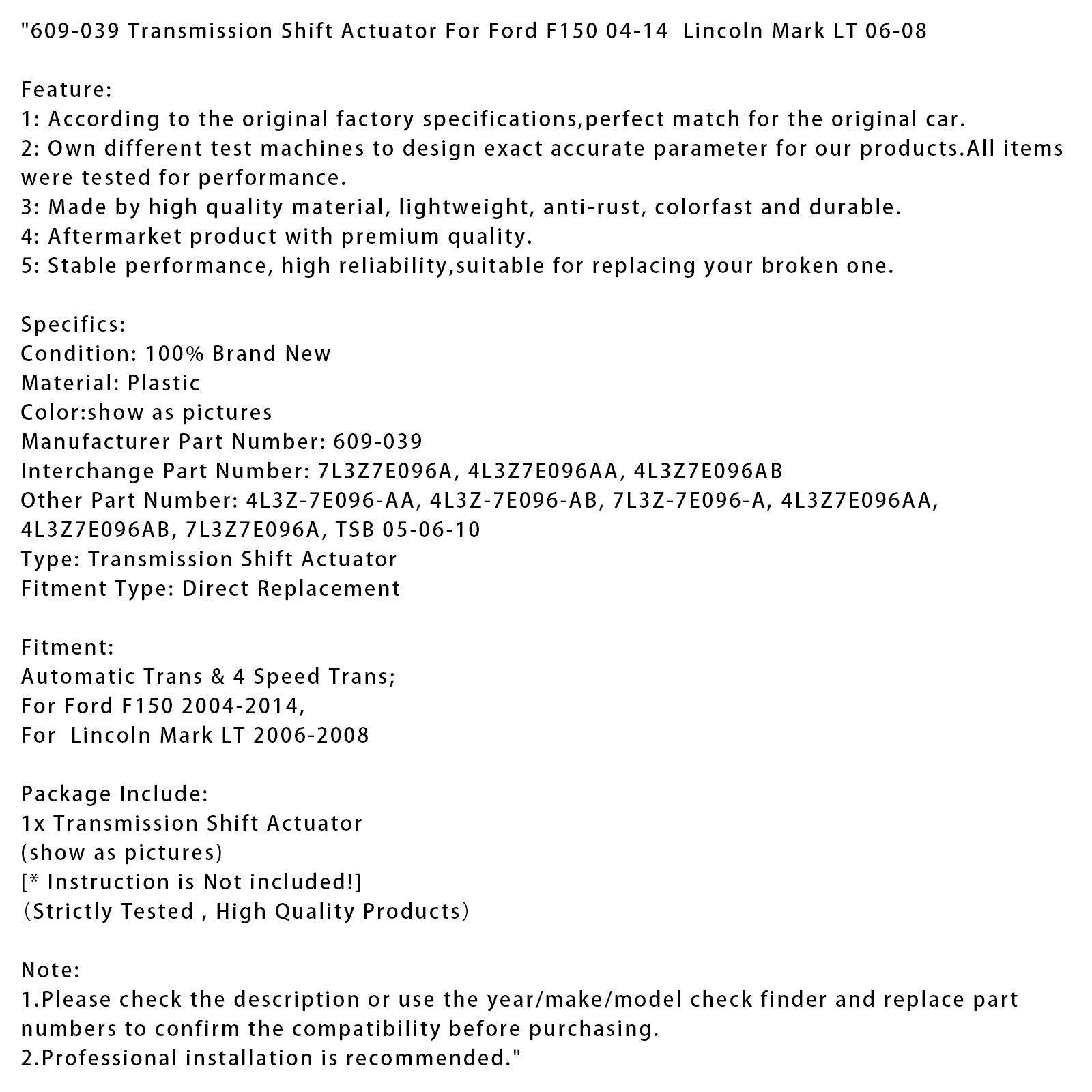 609-039 Transmission Shift Actuator For Ford F150 2004-2014 Lincoln Mark LT 2006-2008