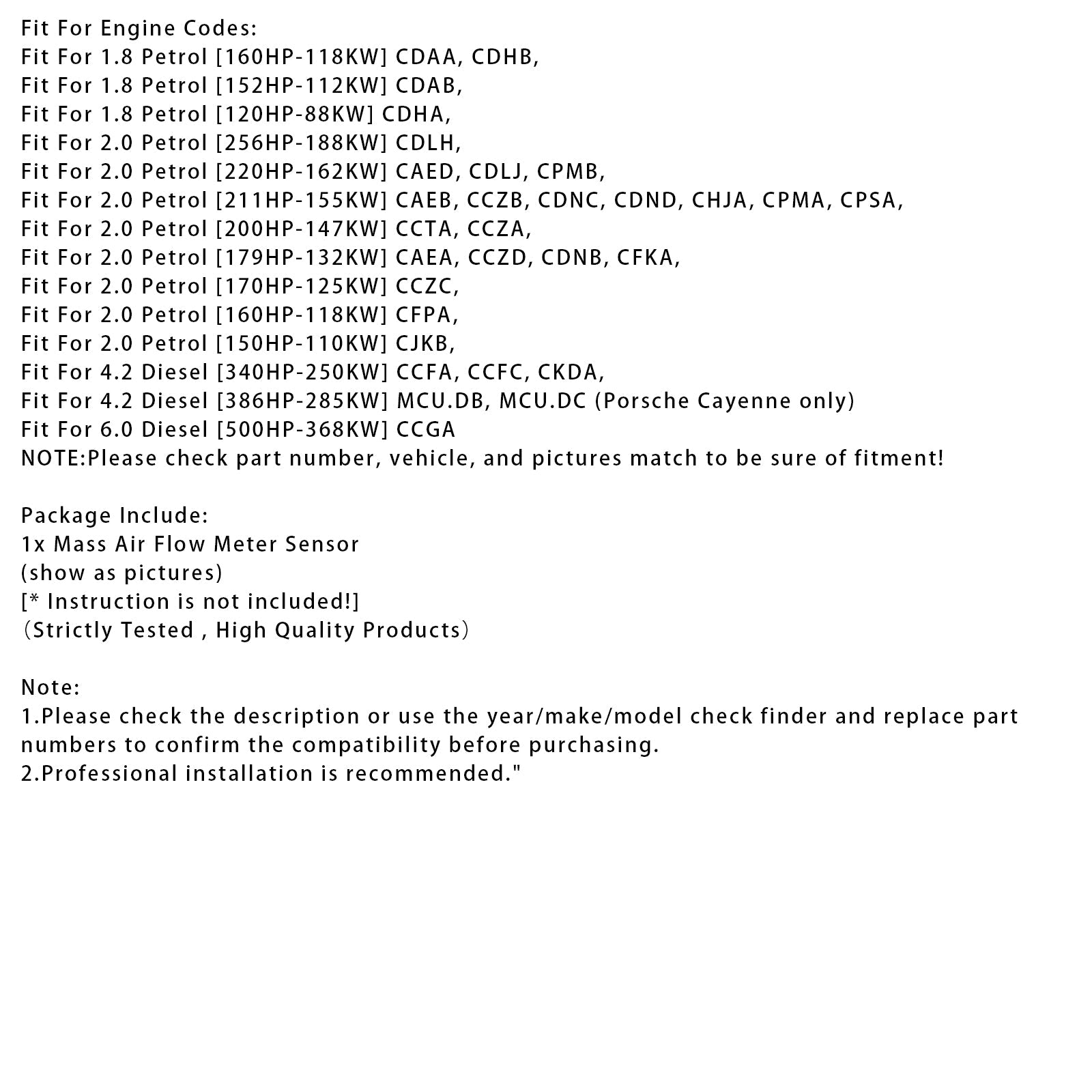 Mass Air Flow Meter Sensor For Audi A3 8P1 A4 B8 Q5 8RB TT 8J3 A6 C7 2505079