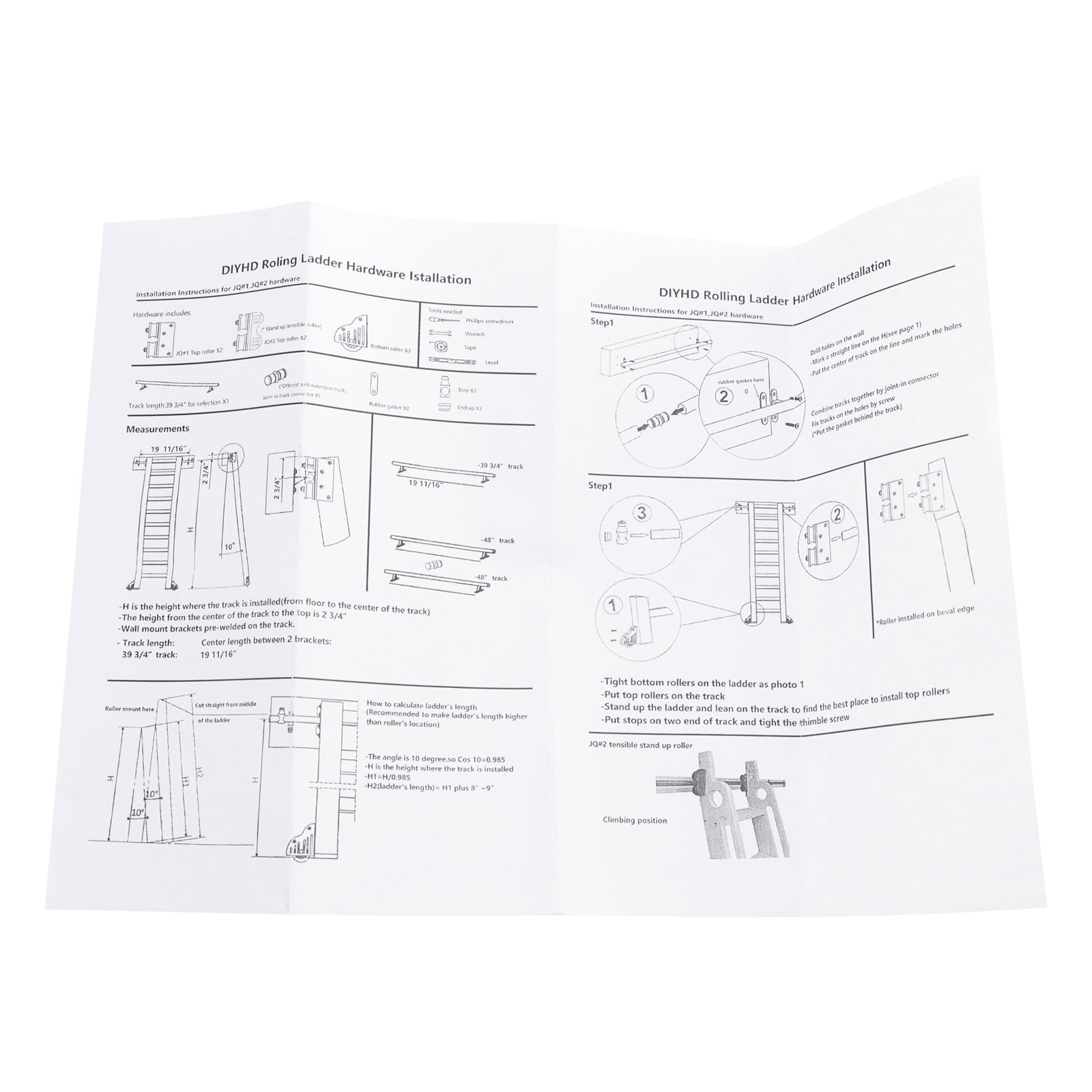Rolling Library Sliding Ladder Hardware Kit with Brake 3.3FT Round Tube
