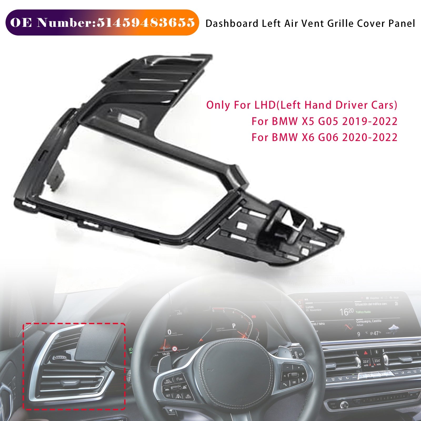 Dashboard Left Air Vent Grille Cover Panel 51459483655 Fit For BMW X5 X6 2019-2022