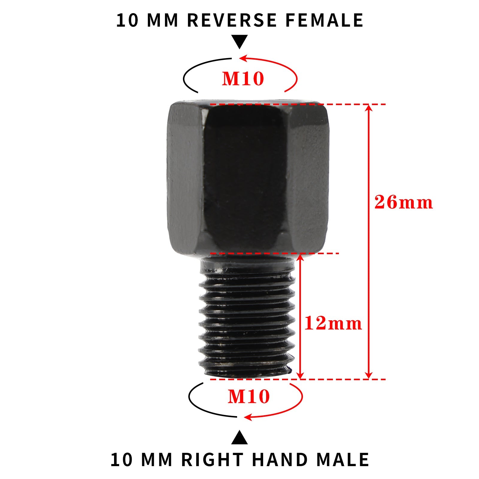 MOTORCYCLE MIRROR ADAPTORS 10MM LEFT HAND FEMALE TO 10MM RIGHT HAND MALE THREAD