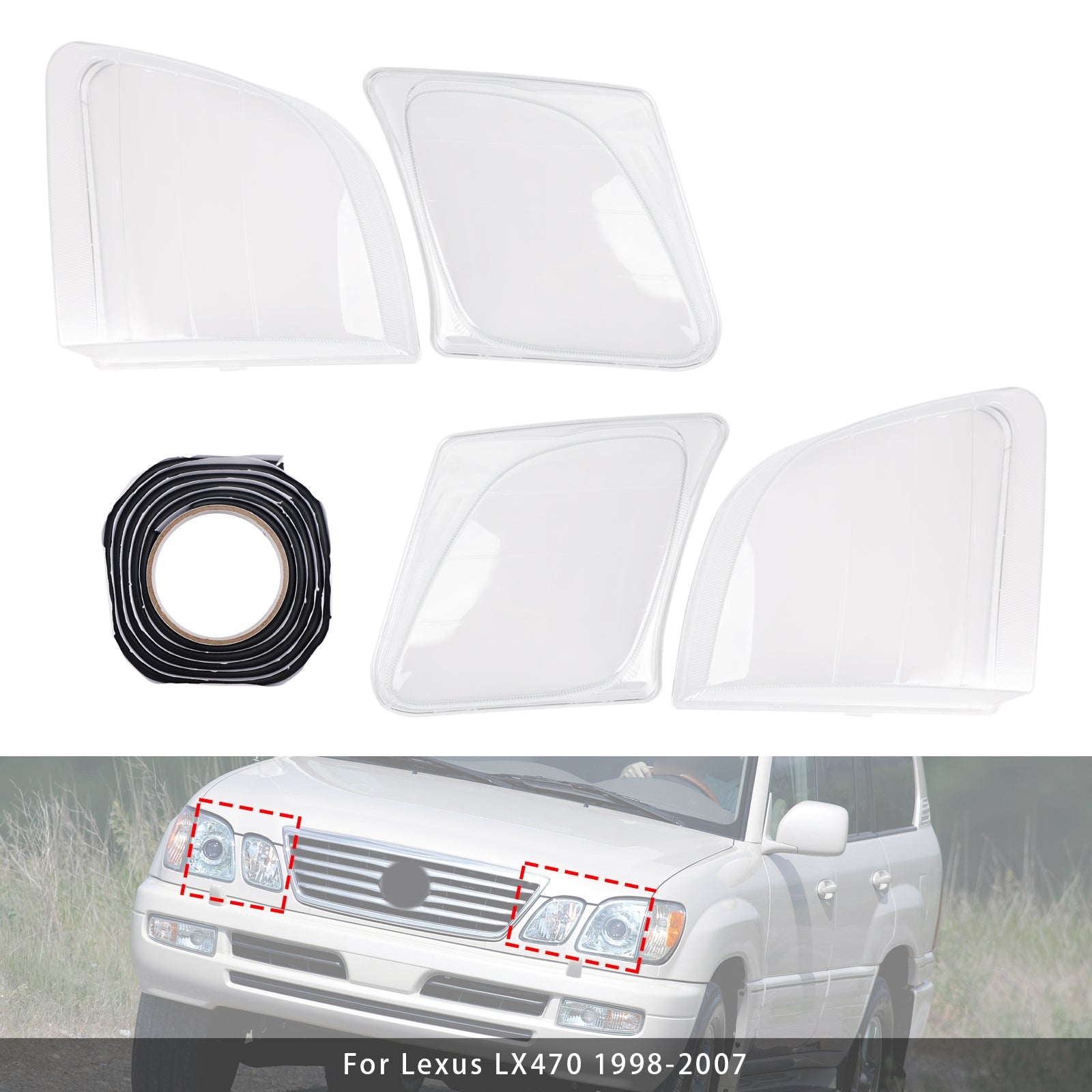 1998-2007 Lexus LX470 Left+Right Front Headlight Clear Lens
