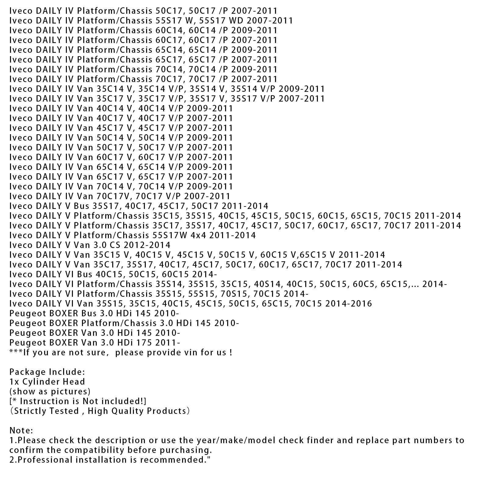 2014-2016 Iveco DAILY VI Van 35S15, 35C15, 40C15, 45C15, 50C15, 65C15, 70C15 Cylinder Head 908559 0200KC