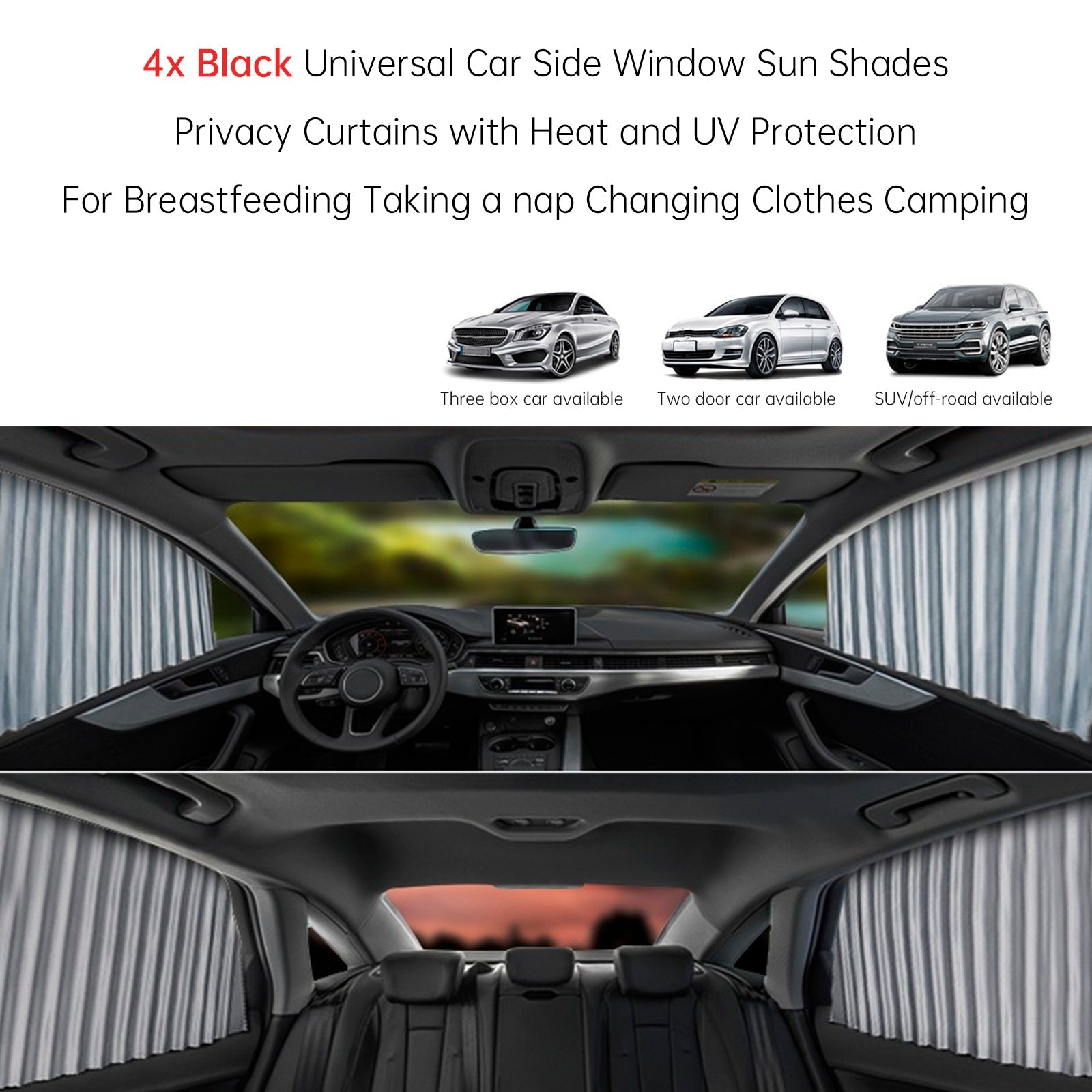 4x Universal Car Side Window Sun Shades Silver For Breast feeding Taking a nap