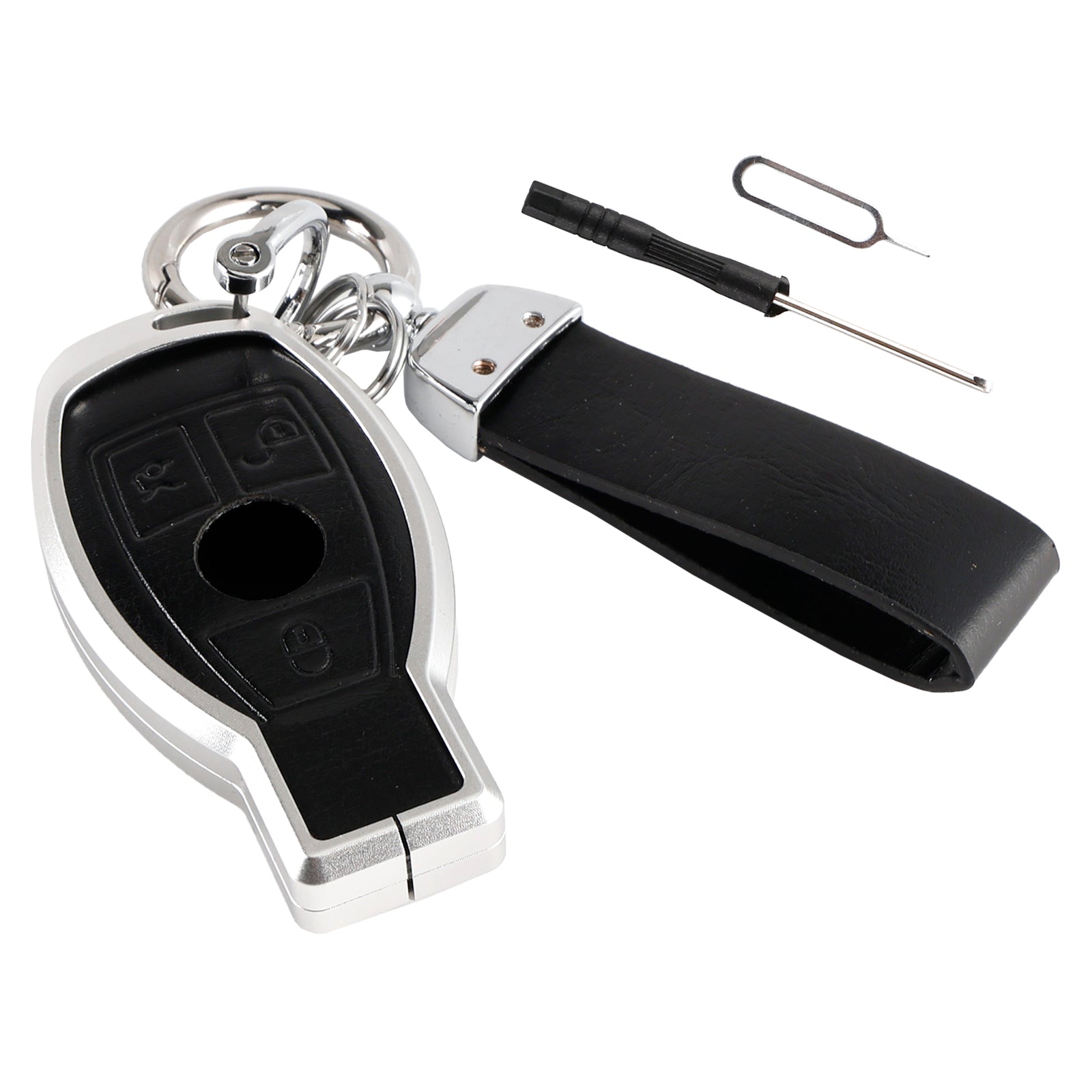 Benz GLC GLK CLS Leather Alloy Aluminum TPU Car Key Black Case Cover