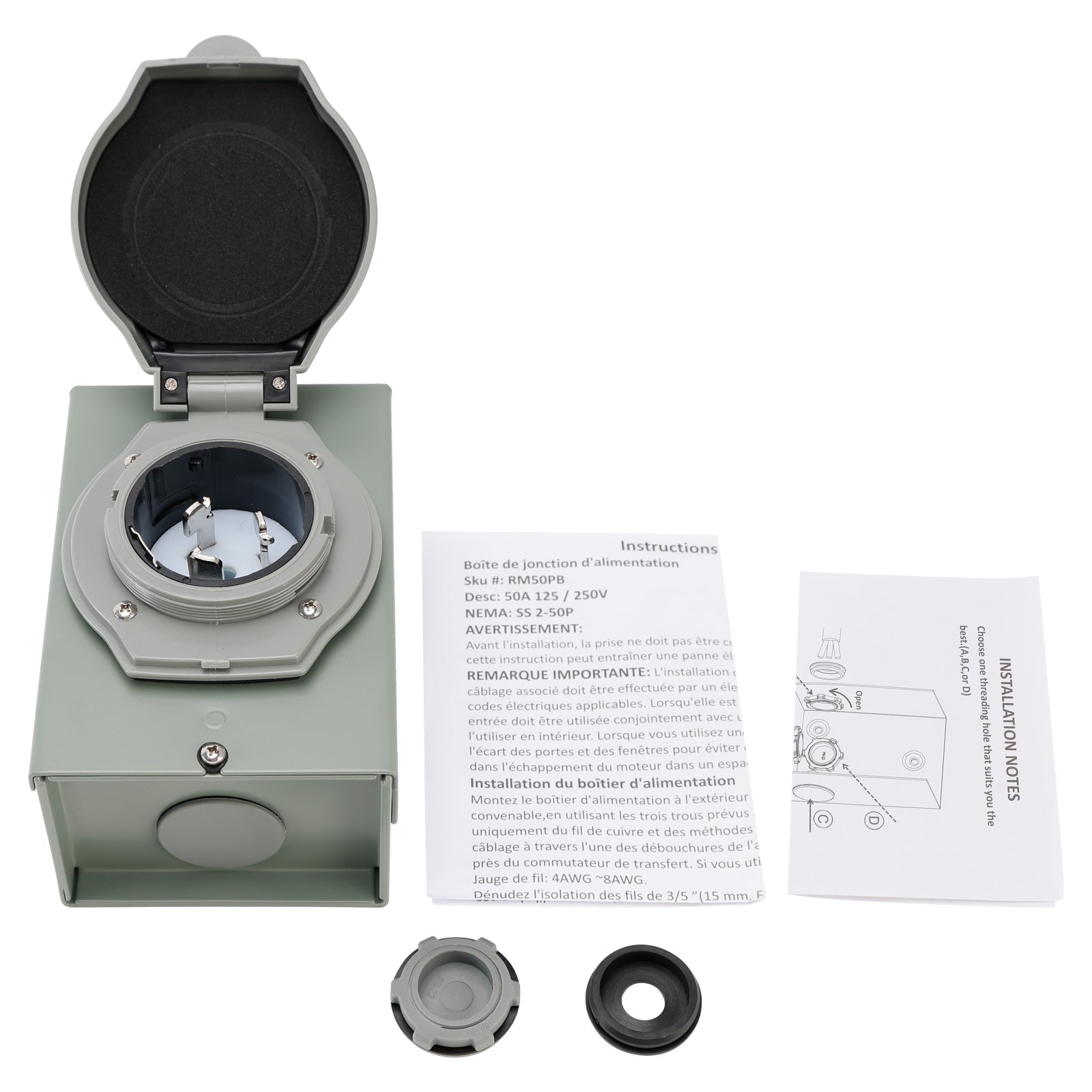 50Amp RV Generator Inlet Box NEMA SS2-50P Power Inlet Box 125/250V