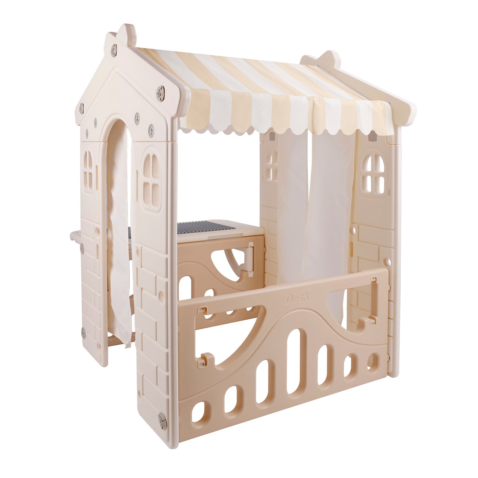 Kid Plastic Outdoor Playhouse With Light Strip And Building Blocks Toddler Toy