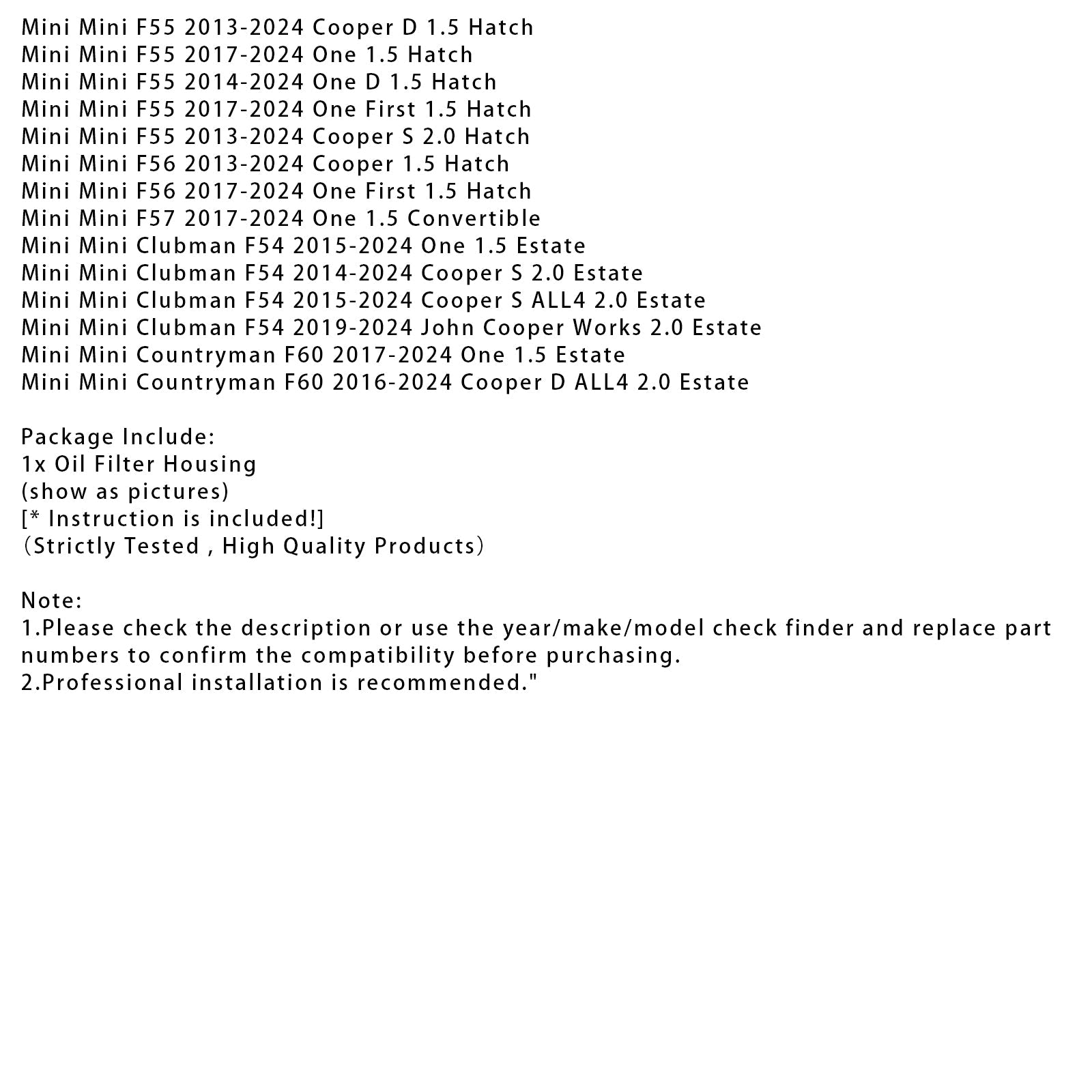 2014-2022 BMW X1 F48 16d sDrive 1.5 SUV Oil Filter Housing 11428585237 11428513948