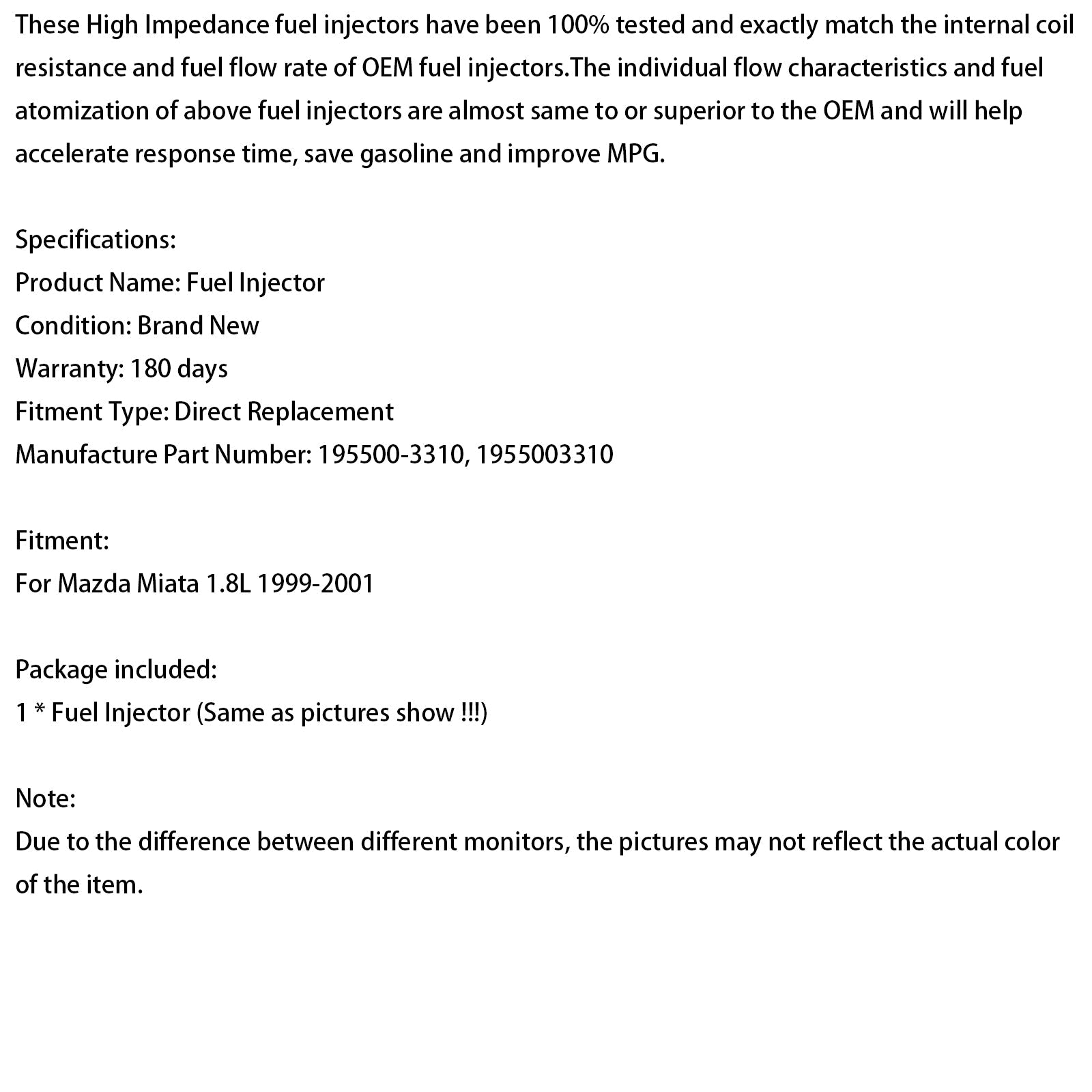 1999-2001 Mazda Miata 1.8L 1PCS Fuel Injector 195500-3310 1955003310