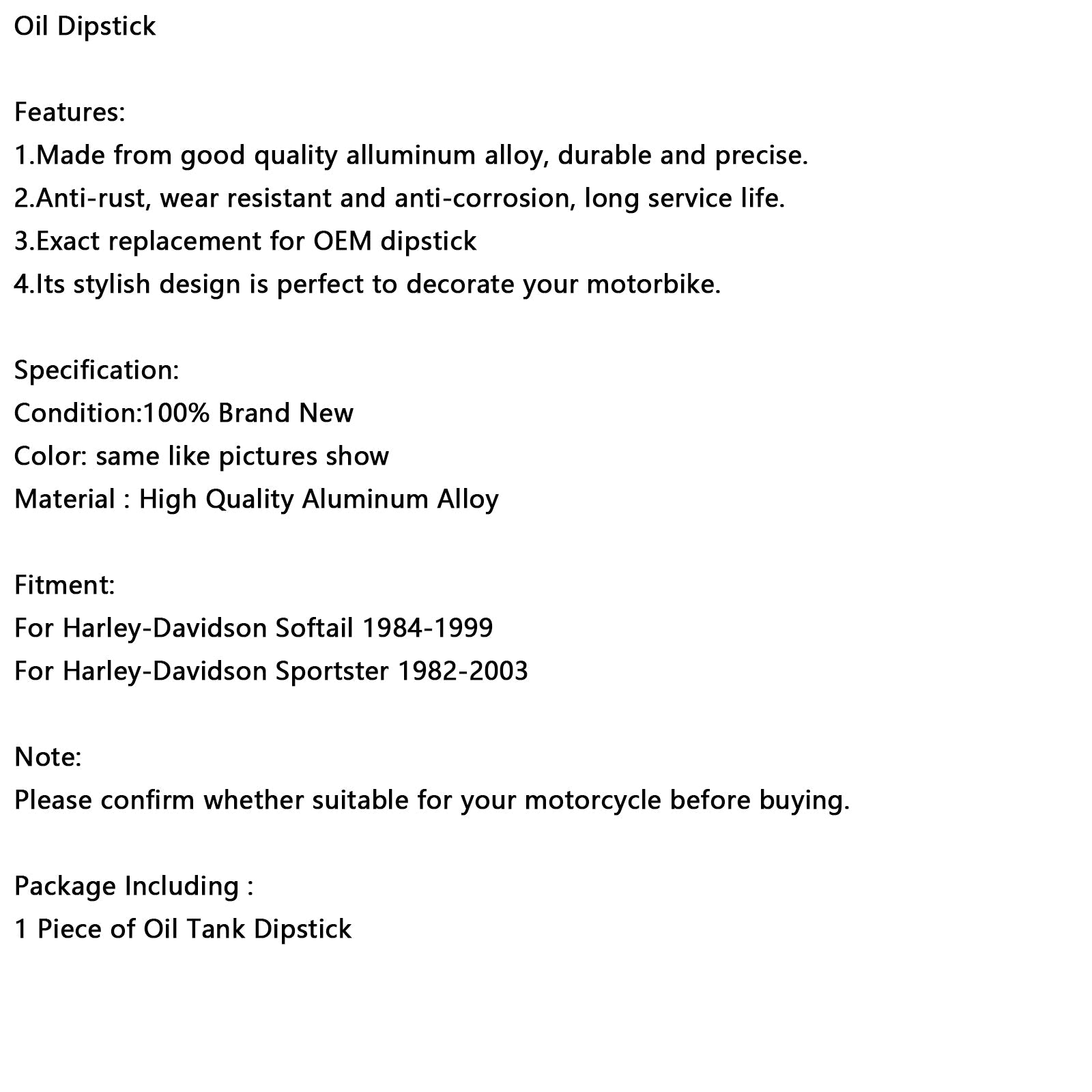 Oil Dipstick Tank Cap Plug For Softail 84-99 Sportster 82-03