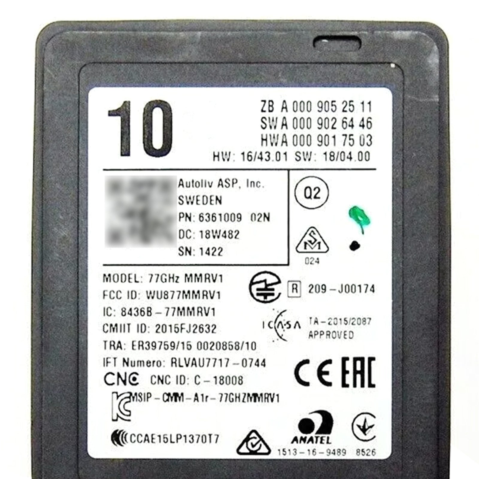 2018-nowon MERCEDES BENZ A Klasse W177 A180 / D New Radar Sensor Distronic Control Unit A0009052511