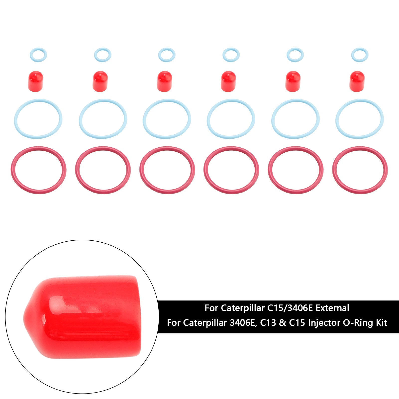 6PCS Fuel Injectors Seal O-Ring Kit Fit Caterpillar Fit CAT C15/3406E External