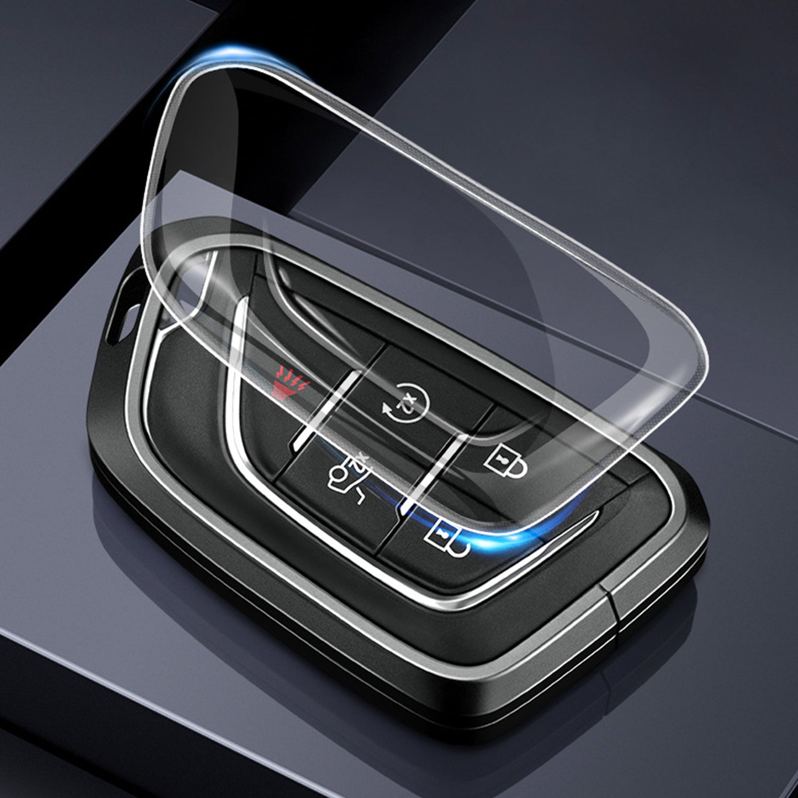 Aluminum Alloy TPU Black Car Key Case Cover With Buckle For Cadillac