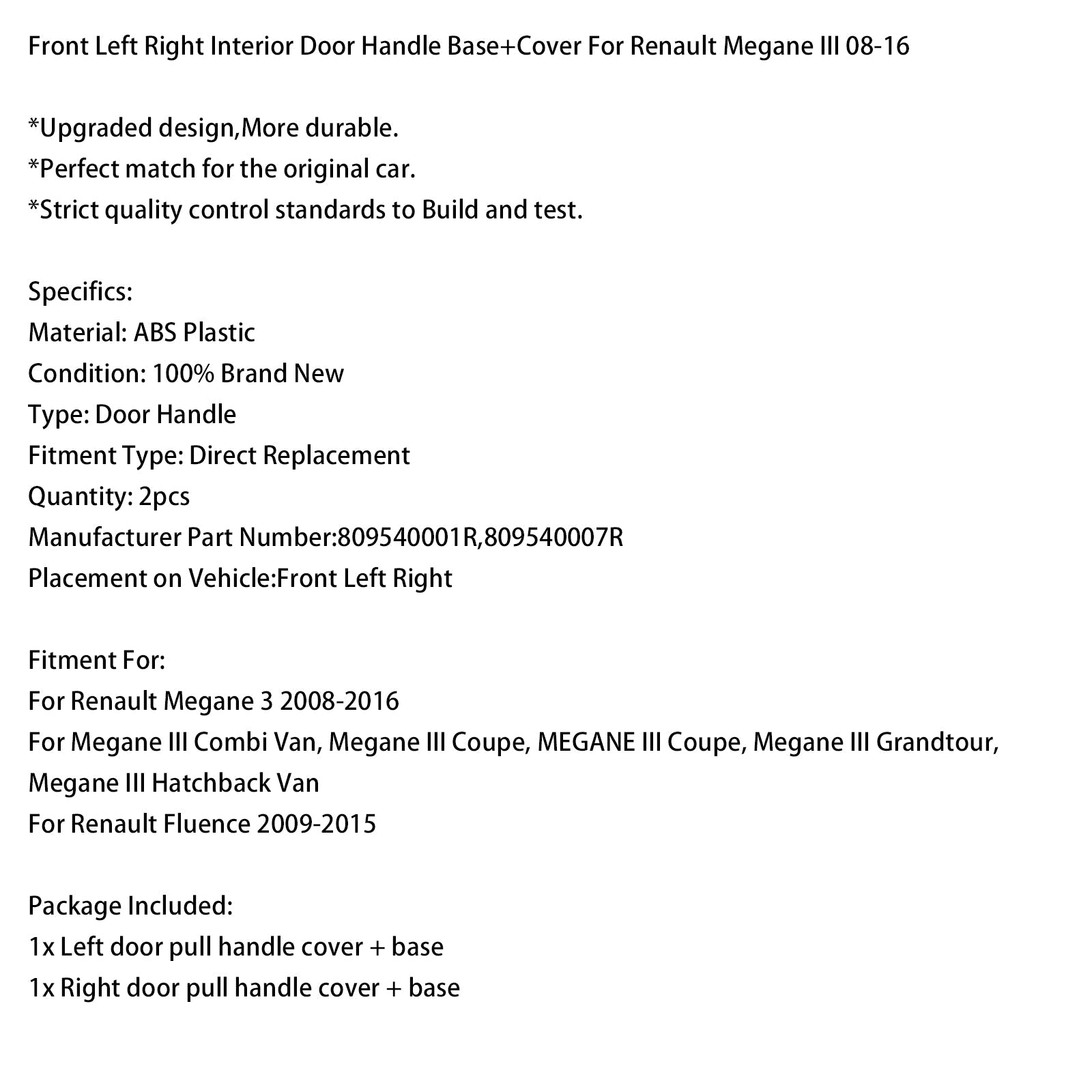 Front Left Right Interior Door Handle Base+Cover For Renault Megane III 08-16